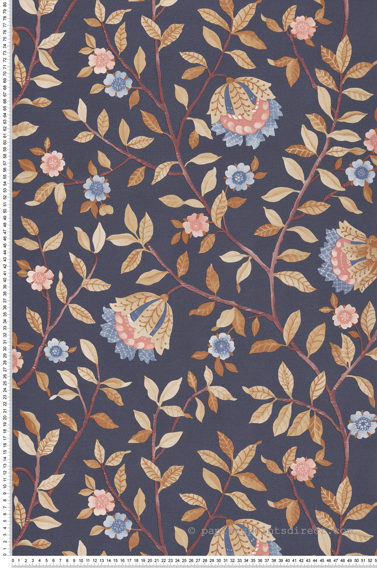 Papier Peint Vintage Floral bleu nuit camel - Botanique d'Ugépa | Réf. UGP-B19911