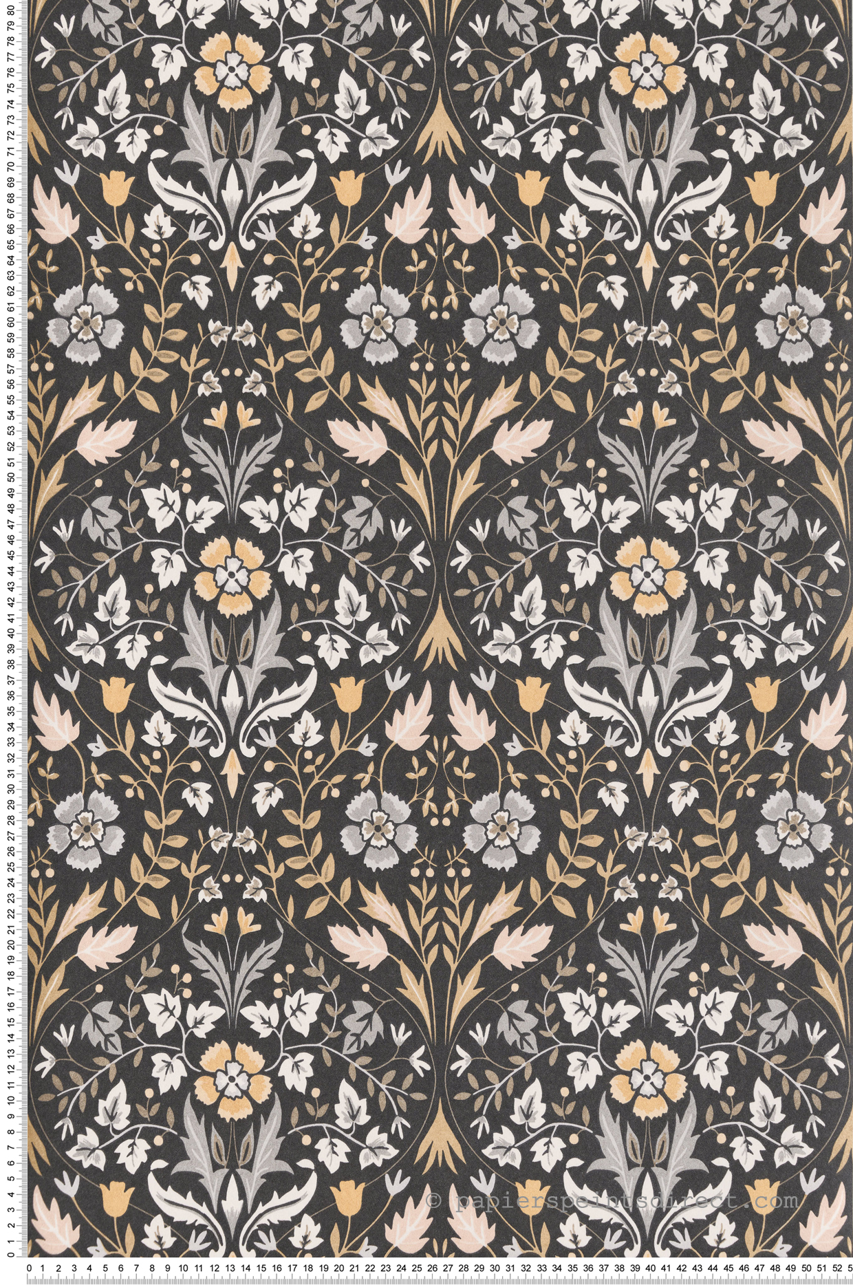 Papier peint Fleuri Anglais Archibald noir camel - Arts & Crafts de Casadéco | Réf. ARCR86339412