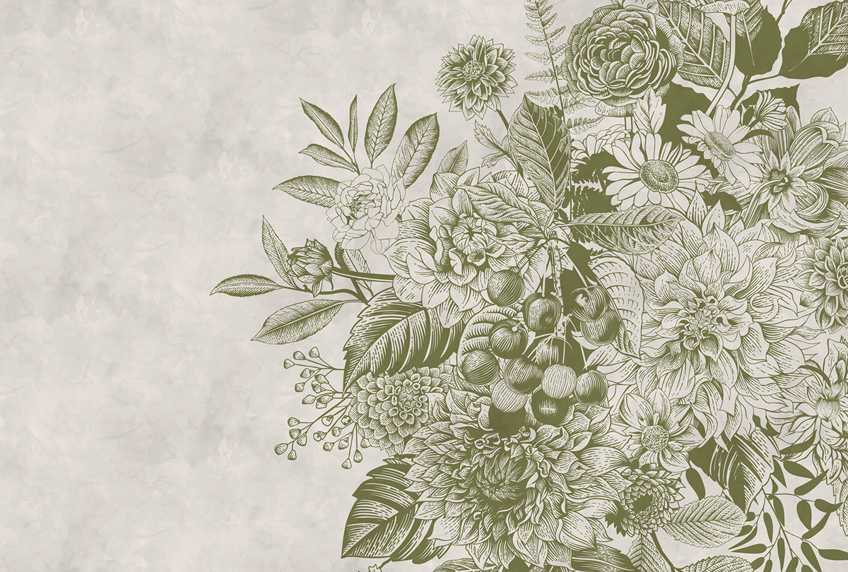 Papier peint panoramique Fleurs Jouy Greenery 2  - Référence DD111081 - Intissé 200g/m2 - Standard 400 x 270