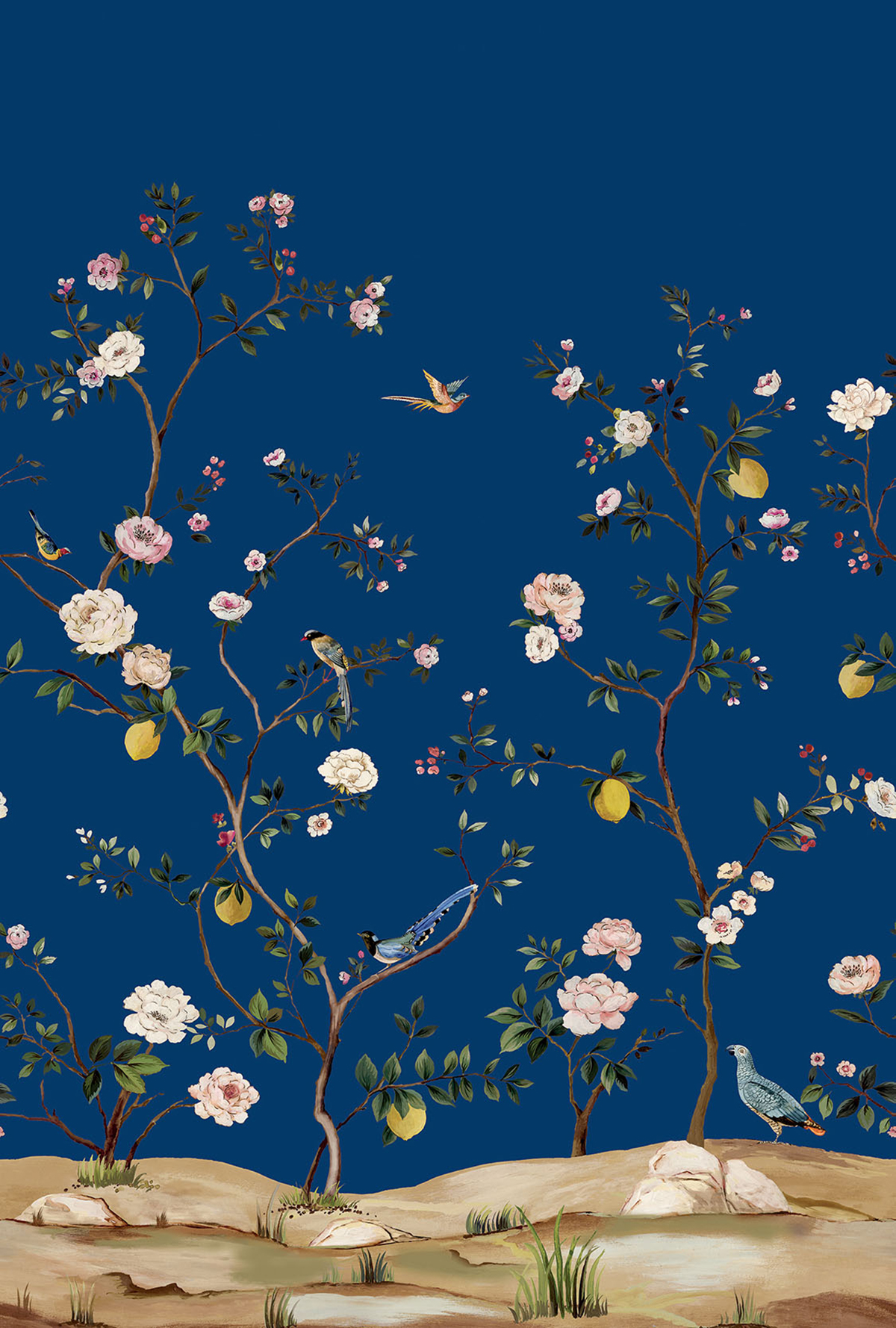 Papier peint panoramique Fleurs Vintage bleu navy - Daisy Bennett d'Initiales | Réf. INI-DB31802M