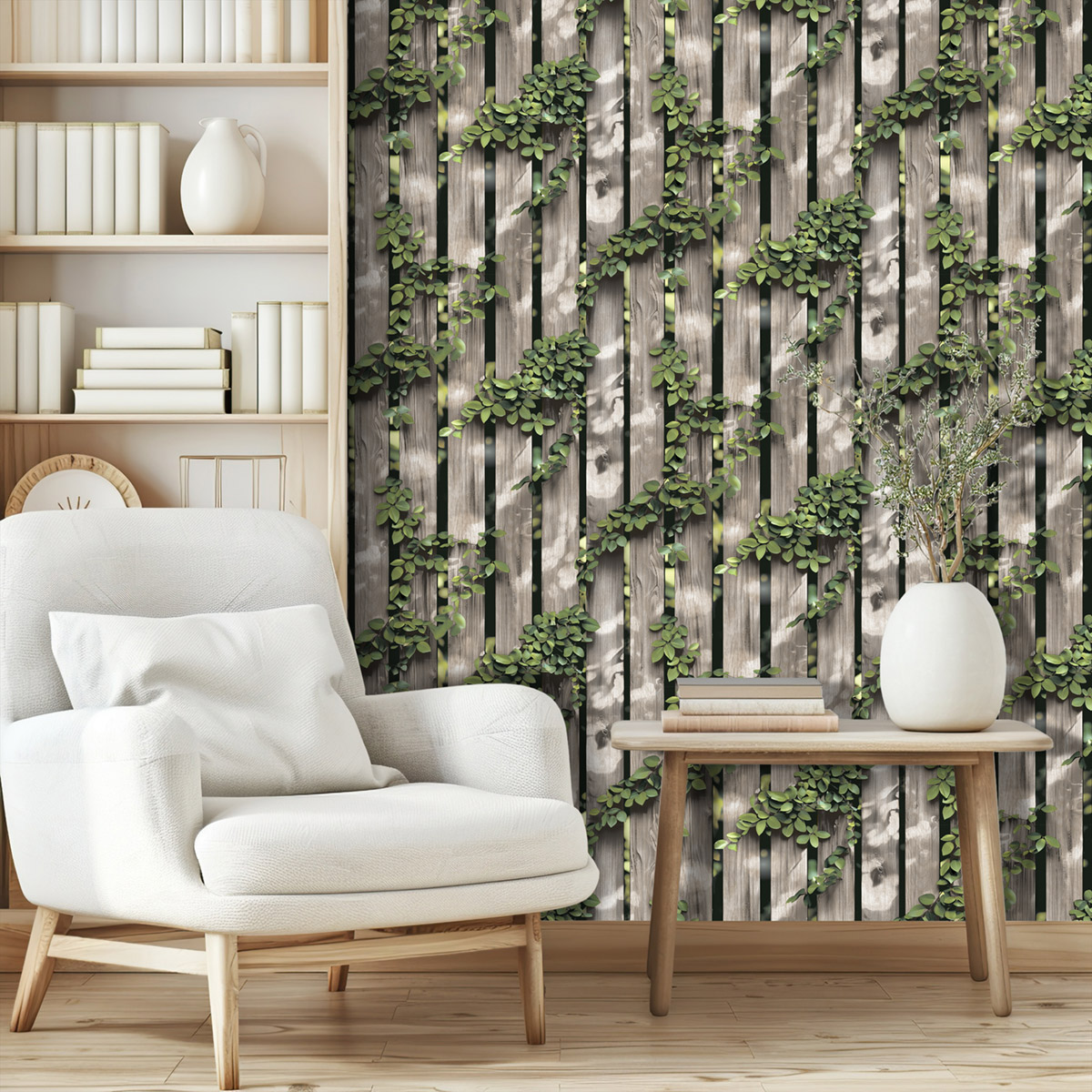 Papier Peint Palissade Végétaux Bois marron - Illusion d'Ugépa | Réf. UGP-M88908