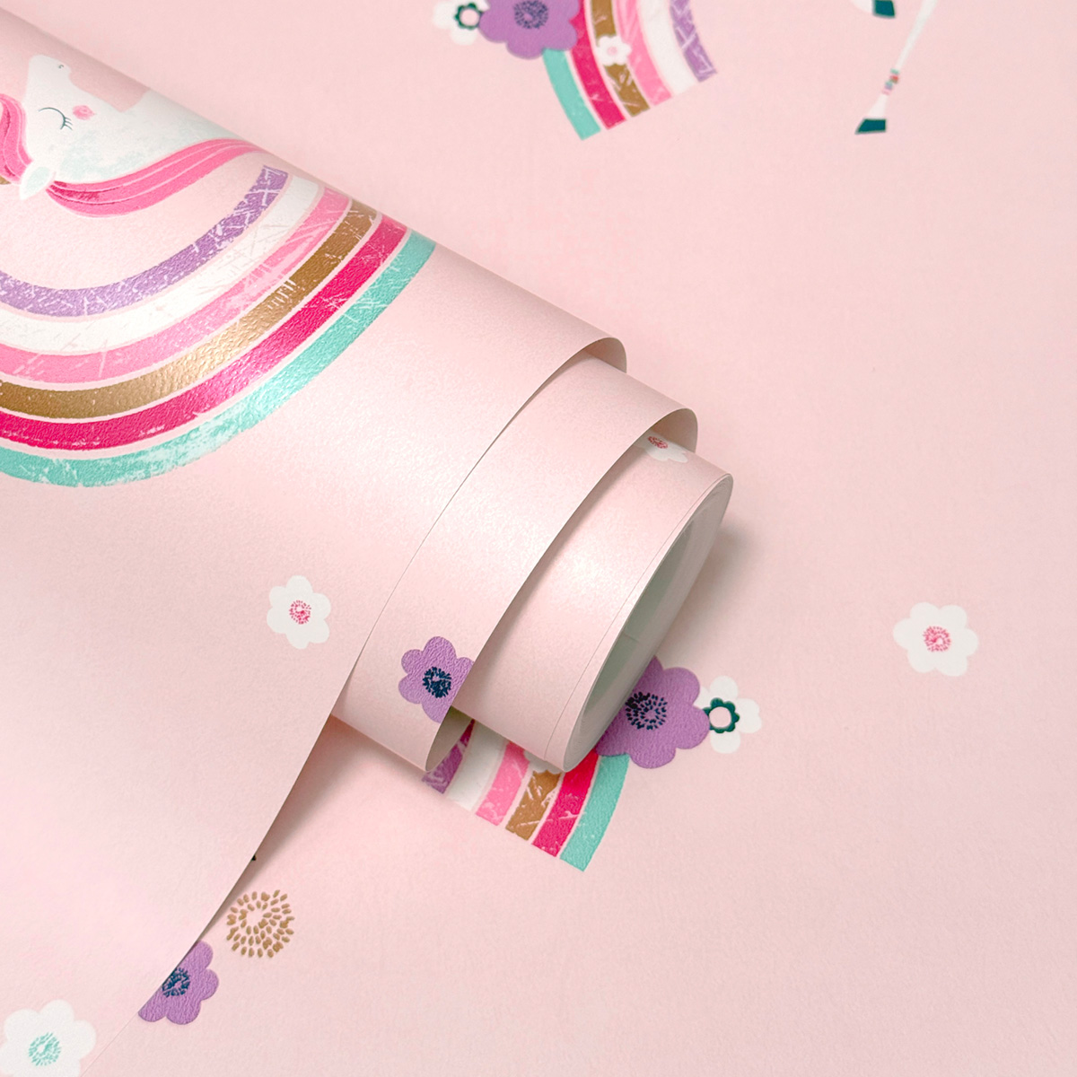 Papier peint Licorne Arc en Ciel rose - Imagine de Lutèce | Réf. LTC-DL27565