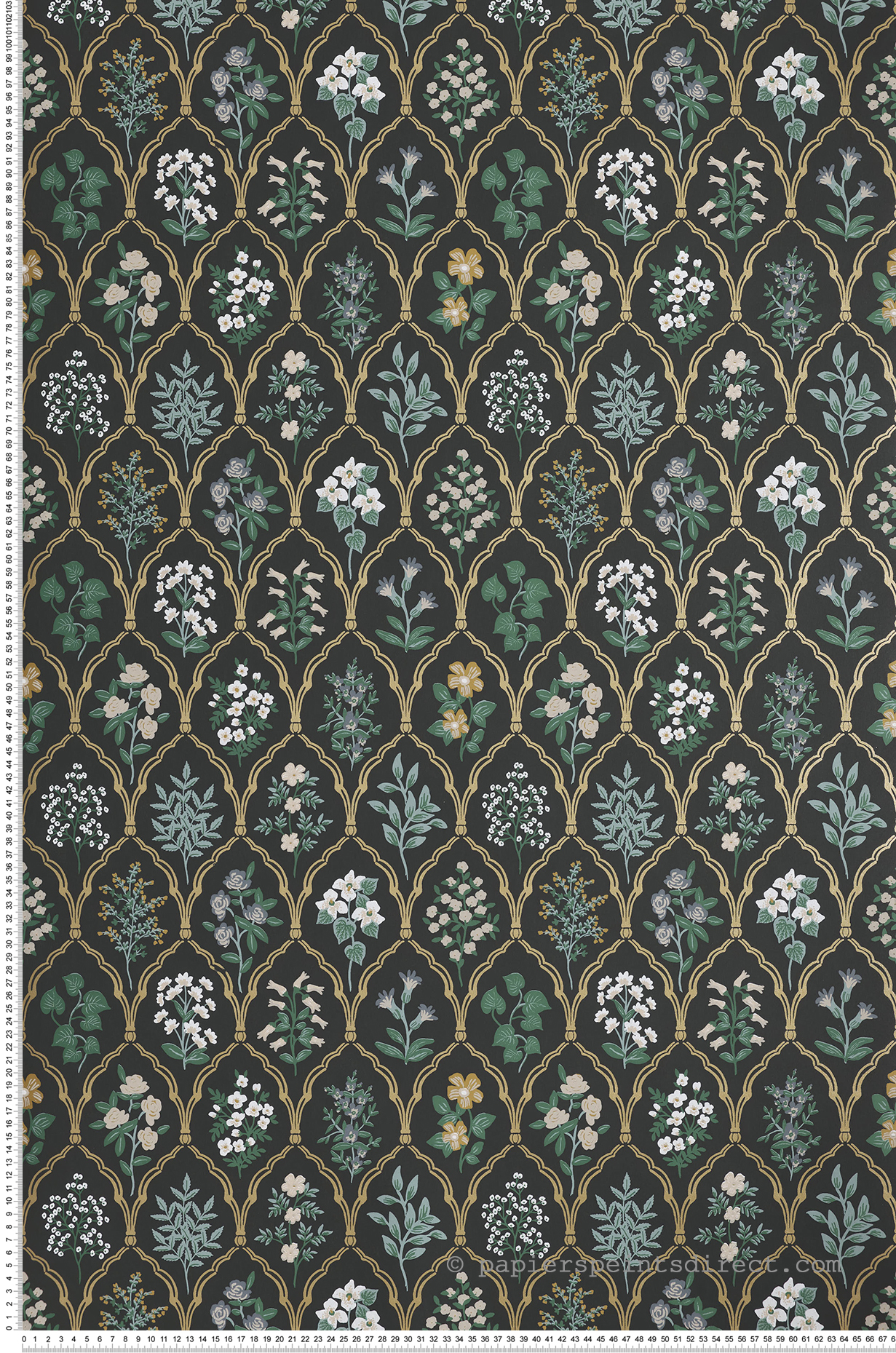 Papier peint Plantes Hawthorne noir - Rifle Paper Co. d'Initiales | Réf. INI-RI5133