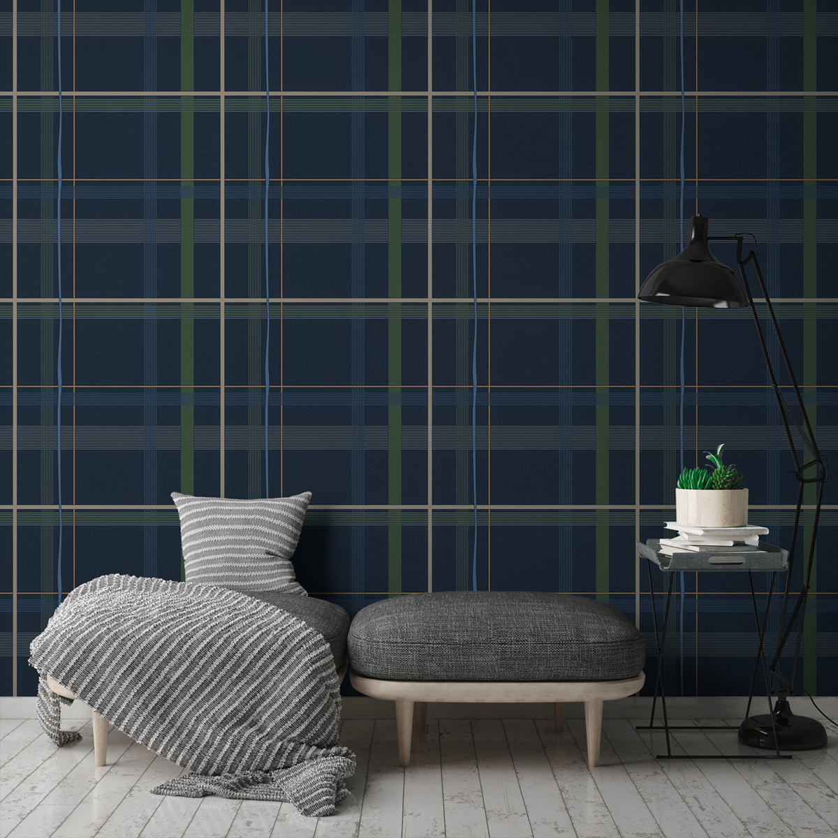 Papier peint Carreaux Ecossais bleu - Bensimon 2 de Lutèce AMB4 | Réf. LTC-51200801