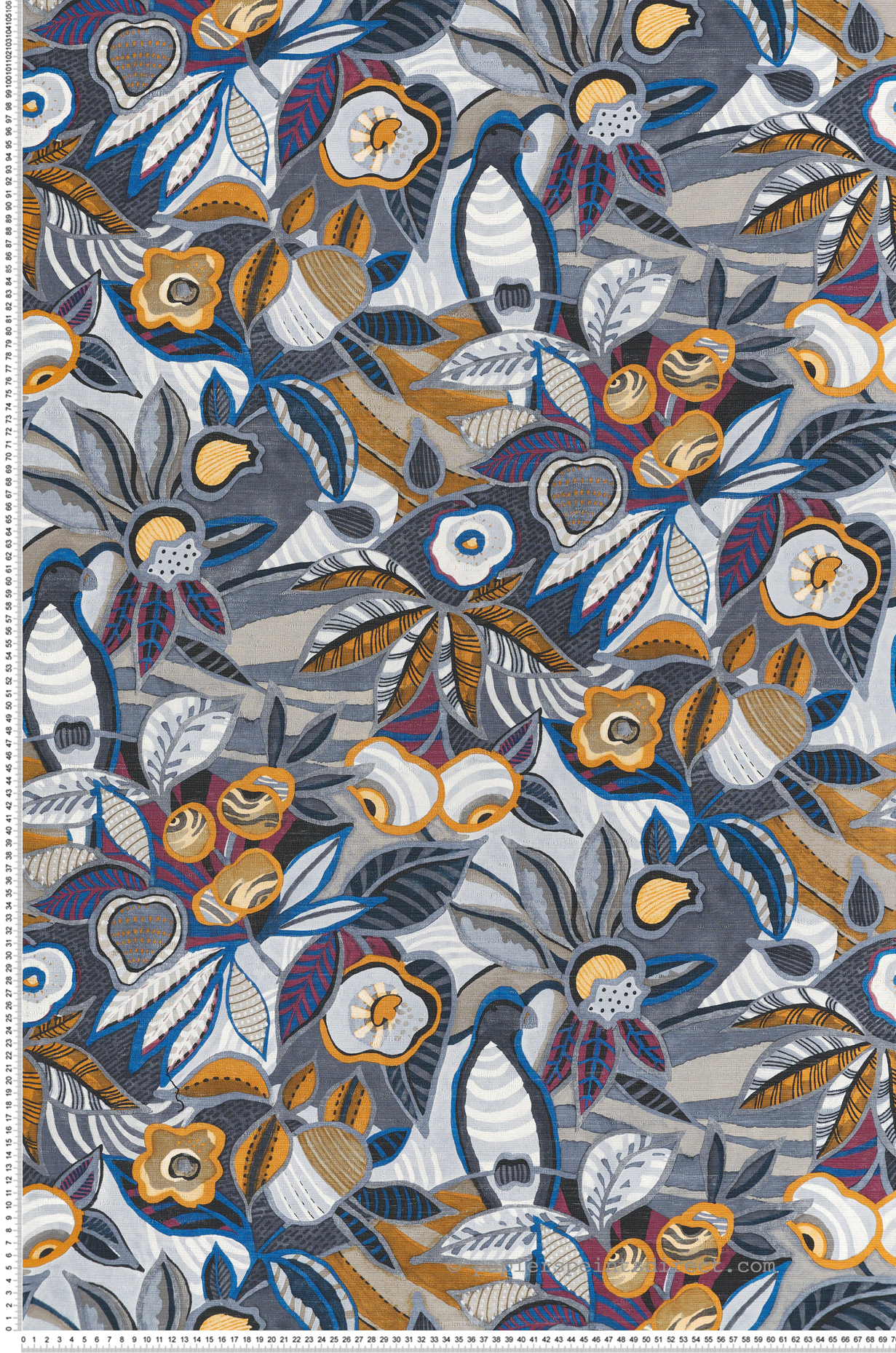 Papier peint Fleur Oiseau Tehuana bleu marine - Casa Azul de Casamance | Réf. CAS-76300508