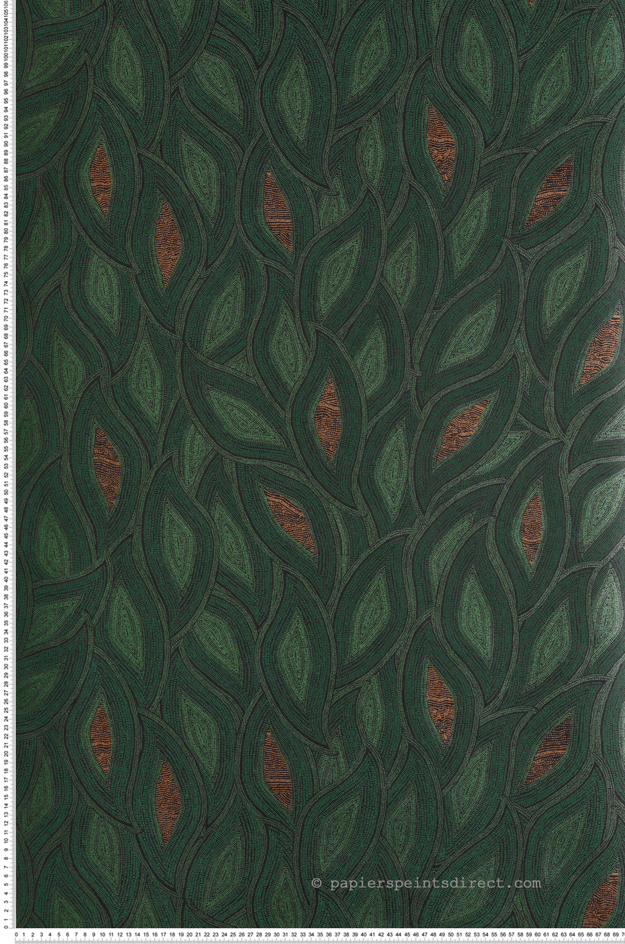 Papier peint Feuille Ethnique Maeva émeraude métallisé - Terra de Masureel | Réf. MAS-TER402