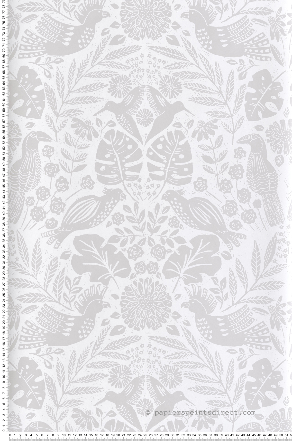 Papier peint Nature Gravure Tropical gris - Harmony de Lutèce | Réf. LTC-FD27003