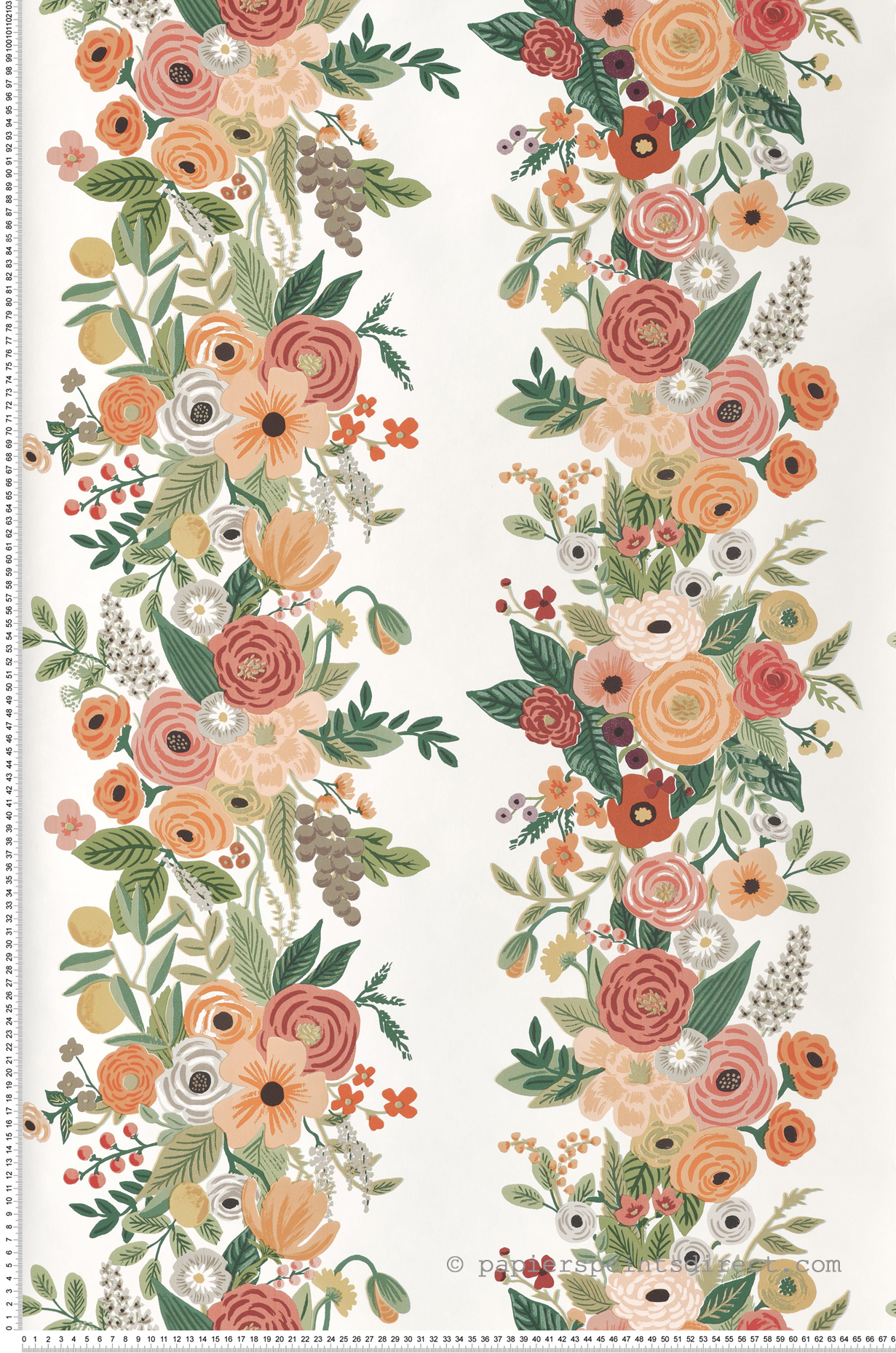 Papier peint Rayure Fleur Garden Party rose orange - Rifle Paper Co. 2 de York (Initiales) | Réf. INI-RP7312