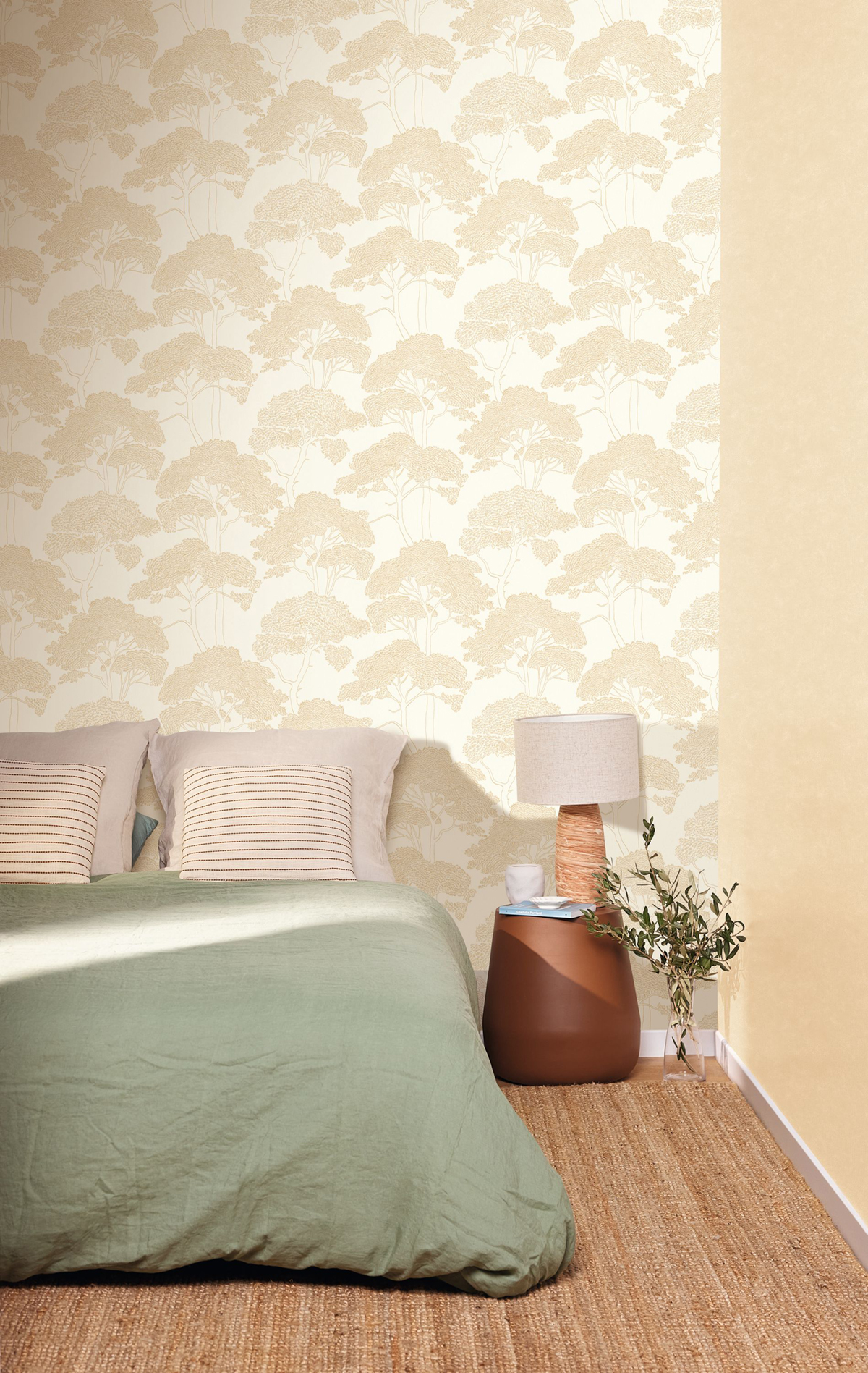 Papier peint Arbre La Ciotat blanc doré - Azur de Casélio | Réf. AZU105430214