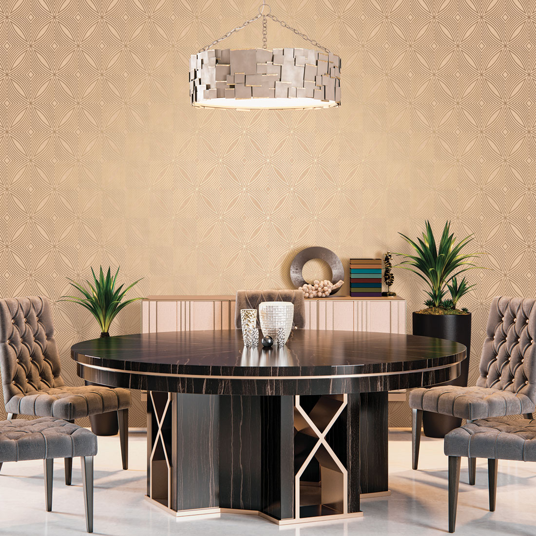 Papier peint géométrie captivante doré - Special FX de Lutèce | Réf. LTC-G67730