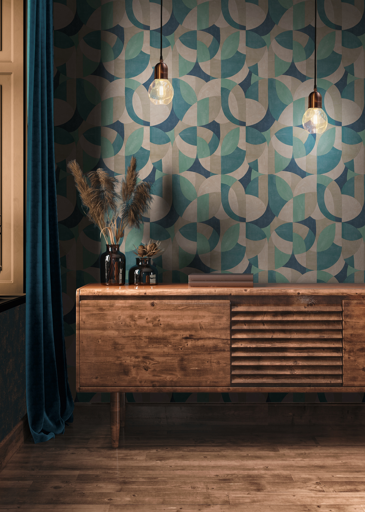 Papier peint Graphique Abstrait bleu vert - French Affair d'A.S. Création AMB2 | Réf. AS-399322