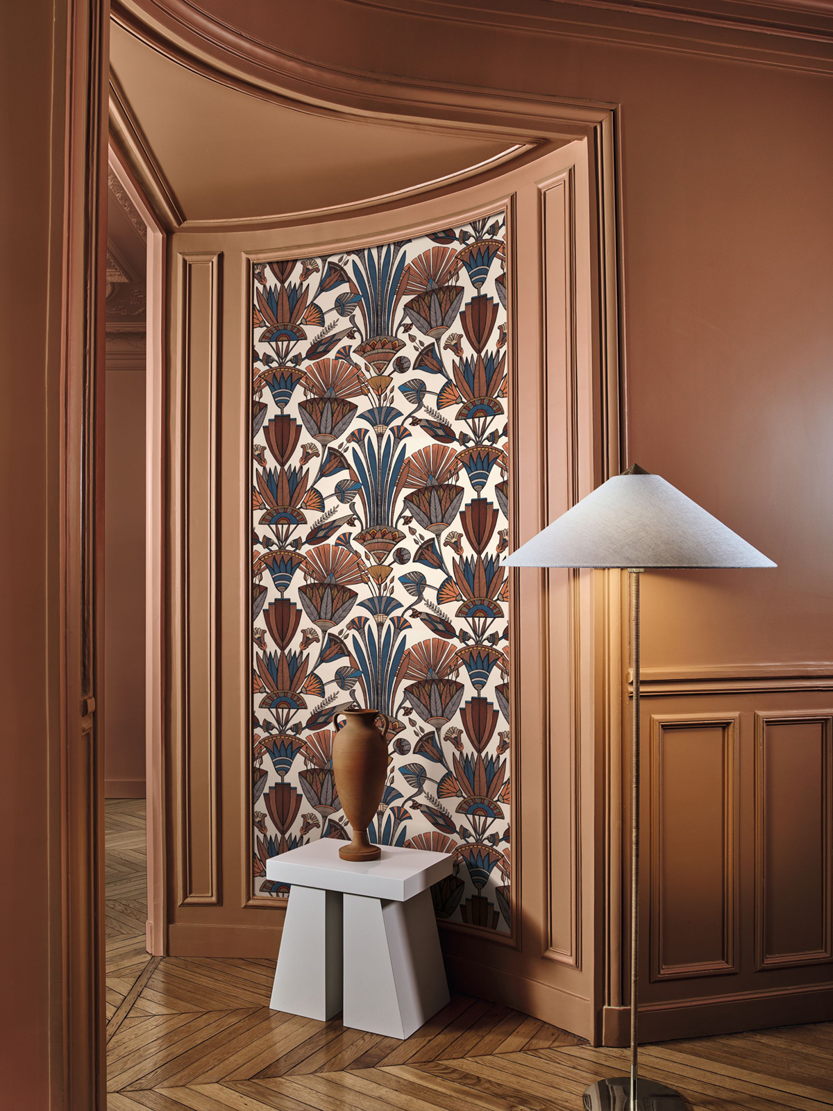 Papier peint Egypte Denderah terracotta bleu marine - Bord Du Nil de Casamance | Réf. CAS-76130712