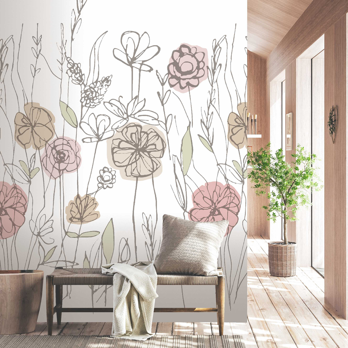 Papier peint Panoramique Poussée de Fleurs pastel - Poésie de Lutèce | Réf. LTC-51252303
