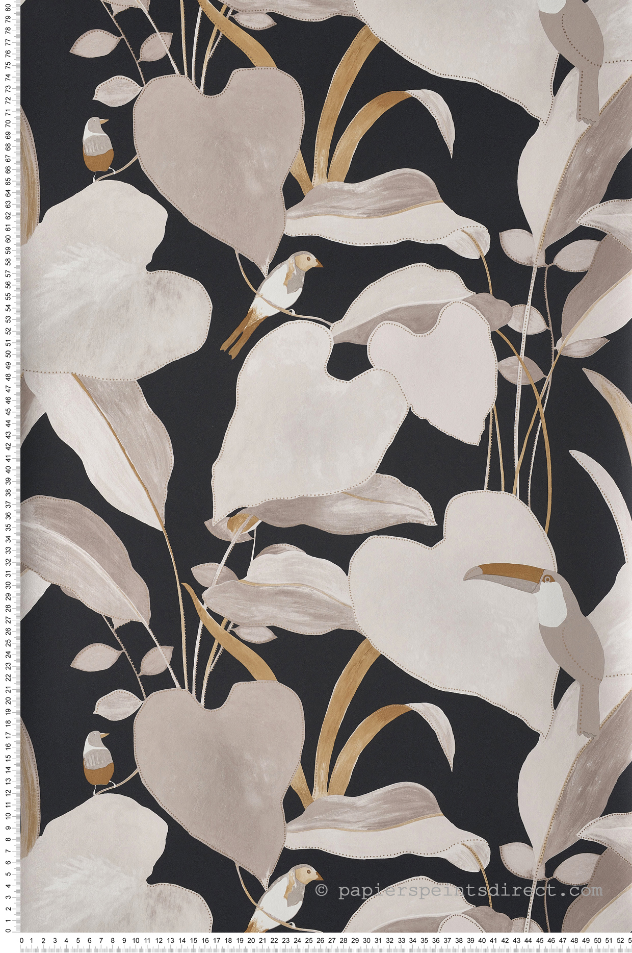 Papier peint Oiseaux tropical Amazonia noir/grège - L'odyssée de Casélio | Réf. OYS101421202