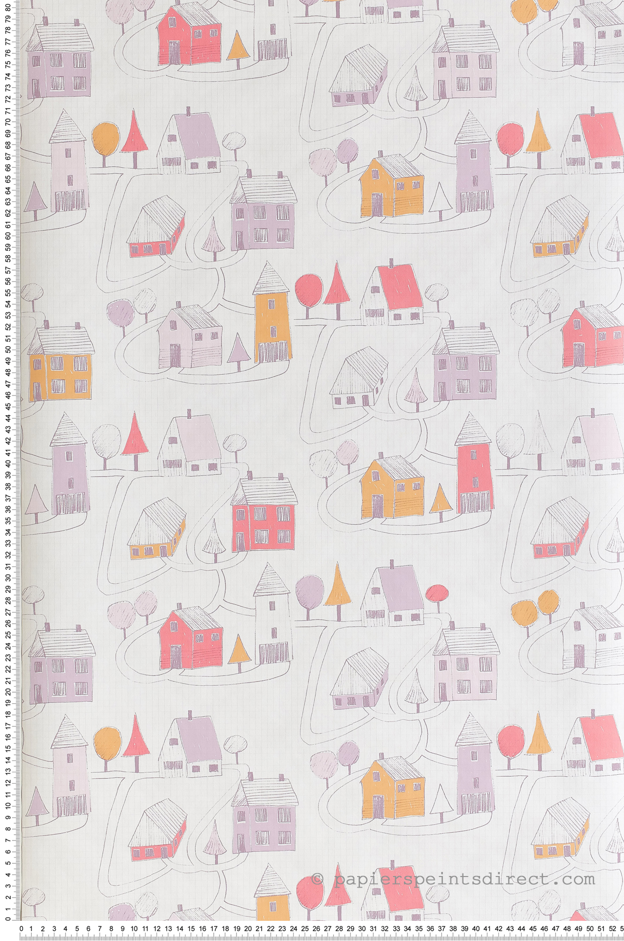 Papier peint enfant Village rose/jaune - Happy Dreams de Casadéco | Réf. HPDM82841230