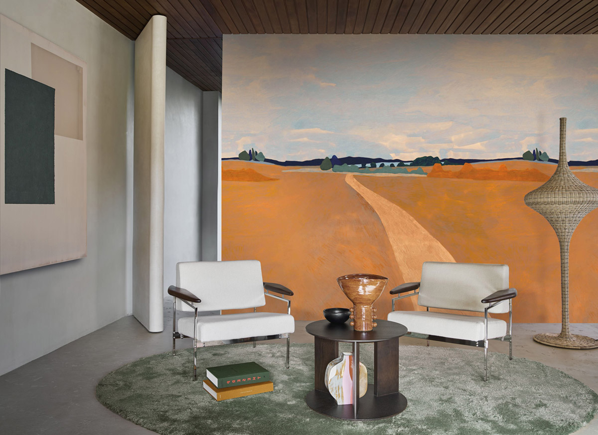 Papier peint panoramique Paysage Moisson terre de sienne - Panoramas 3 de Casamance | Réf. CAS-76442140