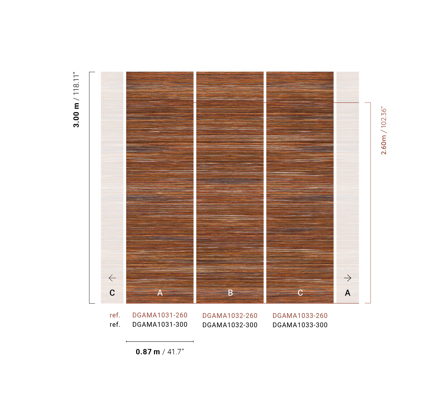 Papier peint panoramique Sisal Pai-Pai orange - A H260 - Amani de Masureel AMB2| Réf. MAS-DGAMA1031-260