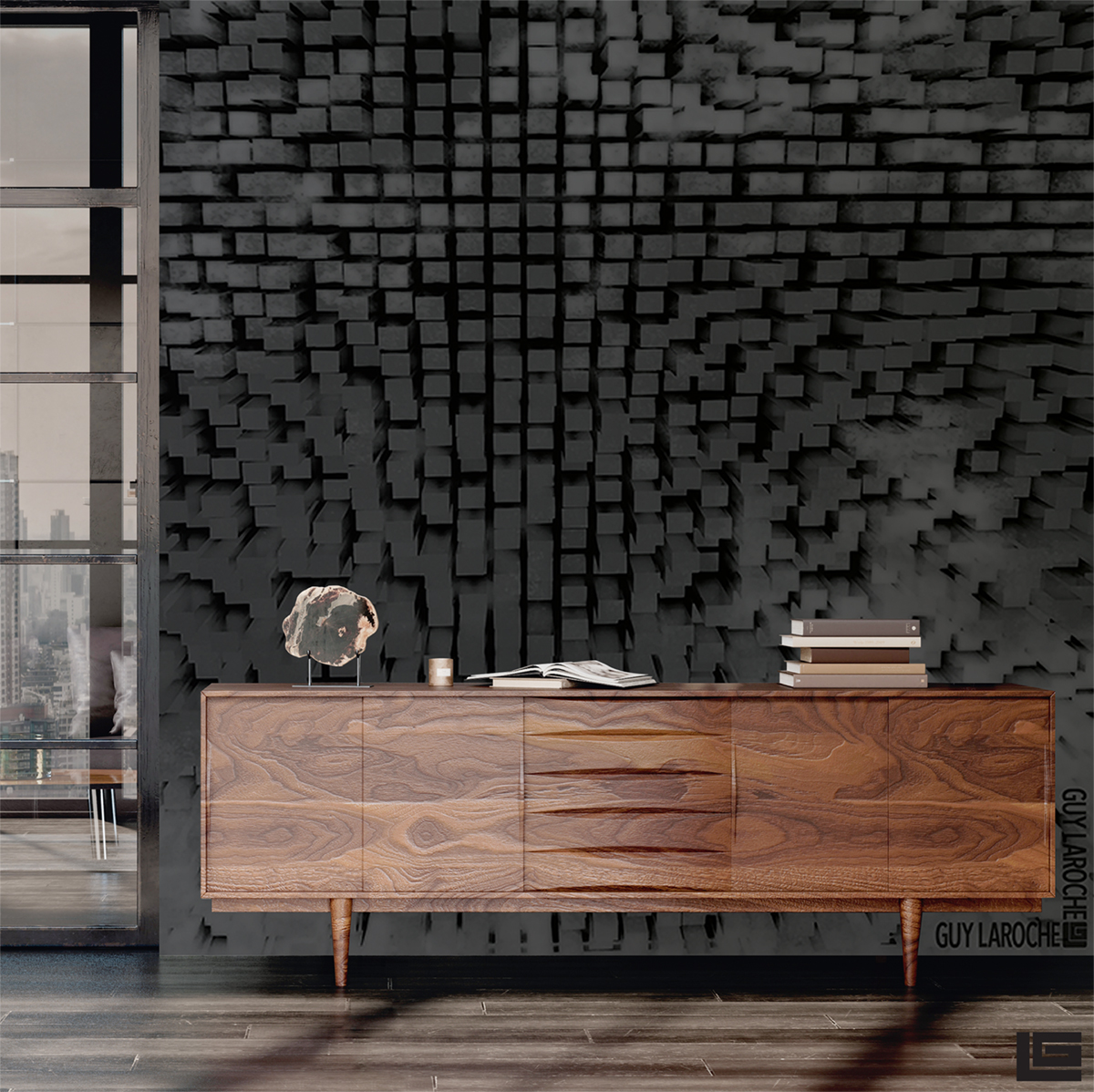 Papier peint panoramique Cube en 3D noir - Guy Laroche de Lutèce | Réf. LTC-51247009