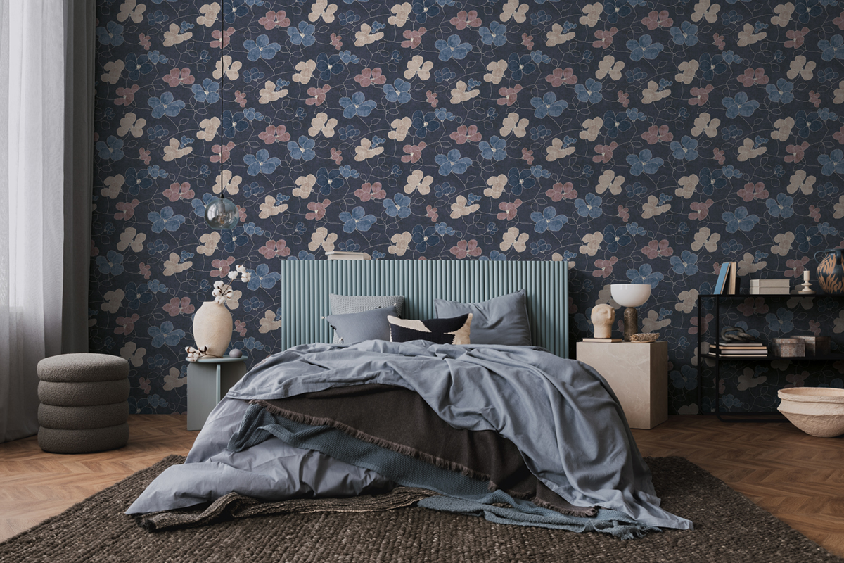 Papier peint Scandinave Fleurs Anémones bleu océan - Nordic Feeling d'A.S. Création AMB3 | Réf. AS-791474