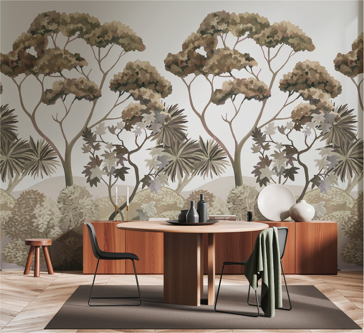Papier peint Panoramique Botanique Pinède marron - Jardin d'Eden de Lutèce | Réf. LTC-51251507