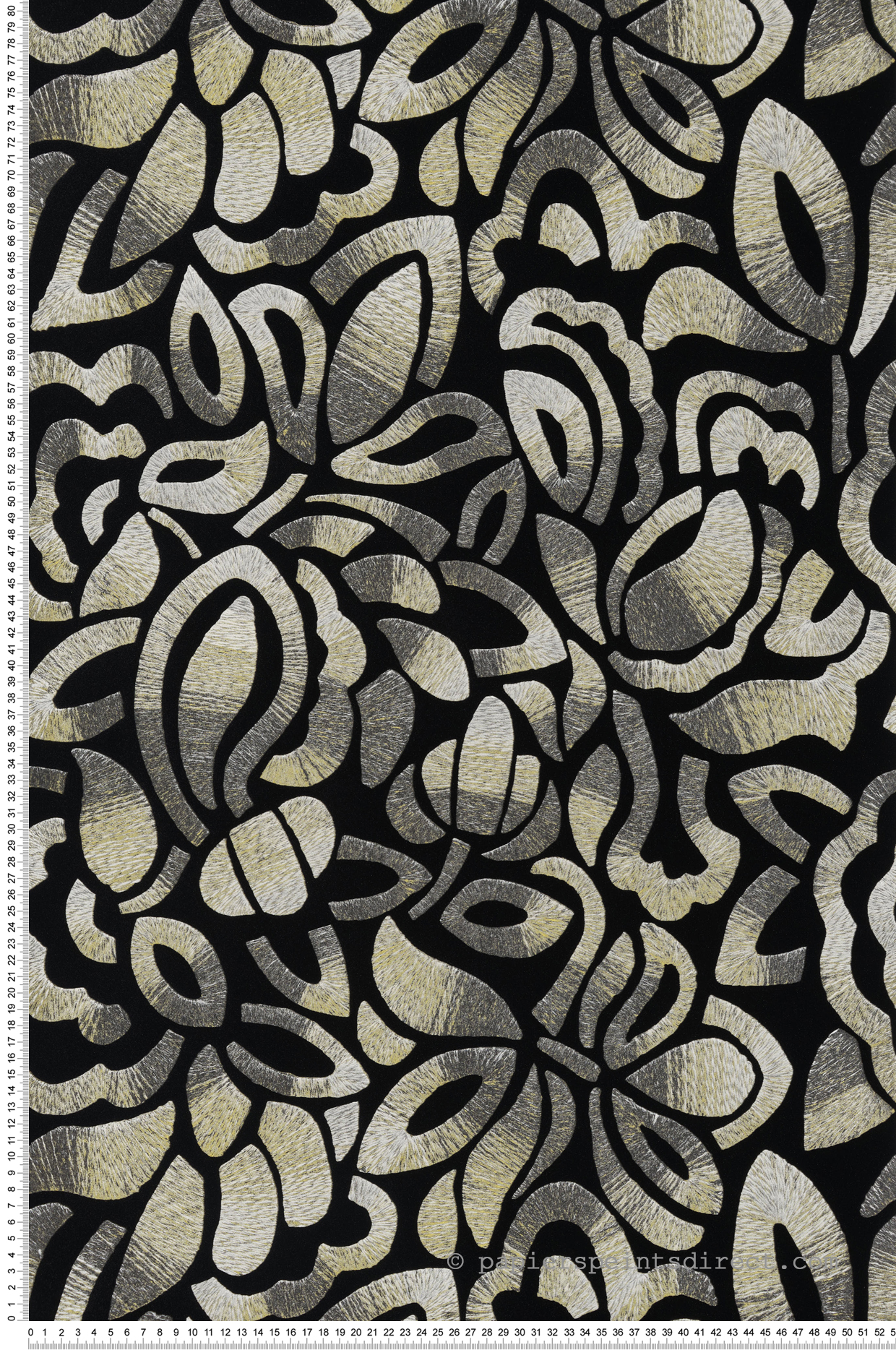 Papier peint Feuillage Graphique Velours Flock beige noir - Ornata de Montecolino | Réf. MC-81341