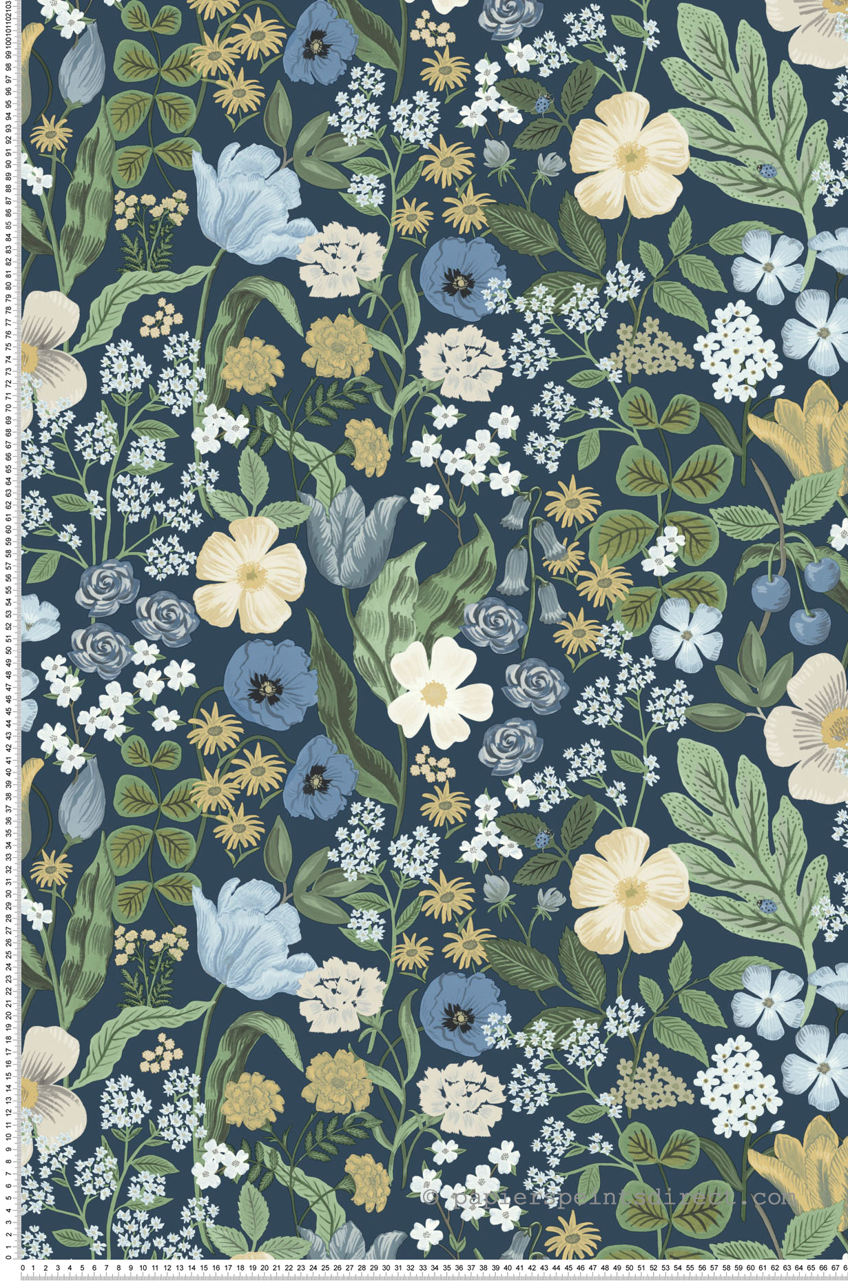 Papier peint Floral Blossom bleu nuit - Rifle Paper Co. 3 de York (Initiales) | Réf. INI-RF7494