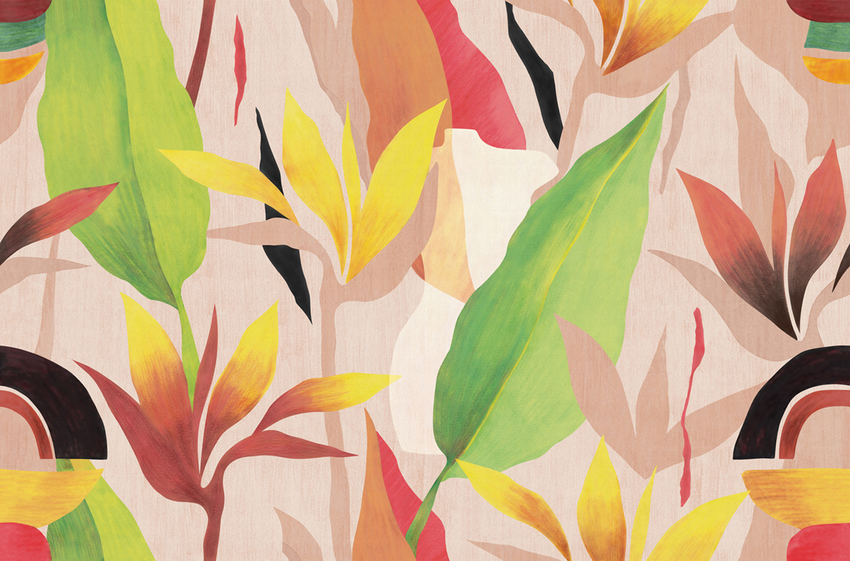 Papier peint panoramique Feuillage Venus multicolore - Panorama 2 de Lutèce | Réf. LTC-PAN1681C