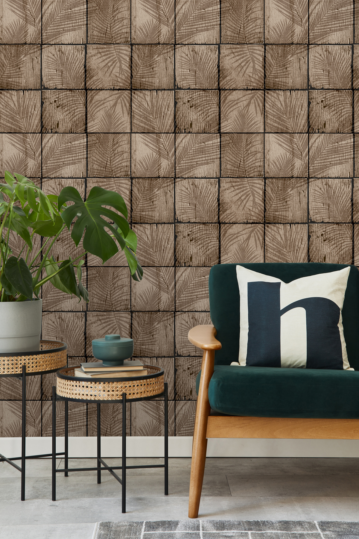 Papier Peint Feuille Tropicale Wood marron - Nomade d'Ugépa | Réf. UGP-M68908