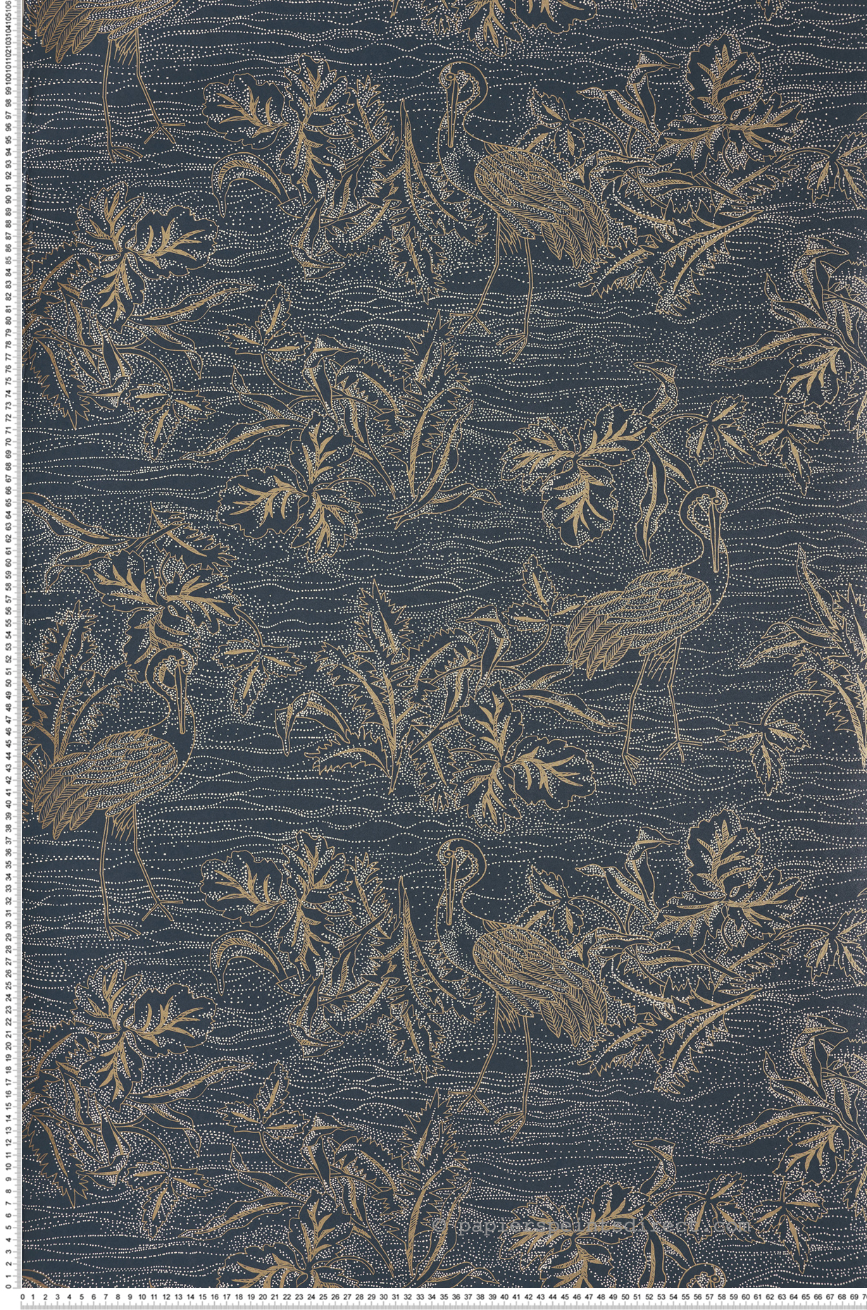 Papier peint Oiseau Pois Mirador bleu nuit doré - L'Ile aux Oiseaux de Casamance | Réf. CAS-75891834