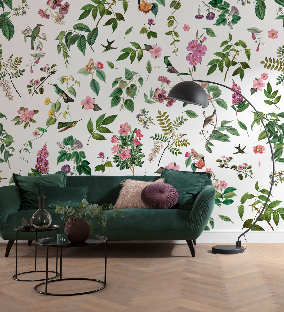 Papier peint panoramique Oiseau Cottage Core vert - Papier Peint Komar Infinity 2