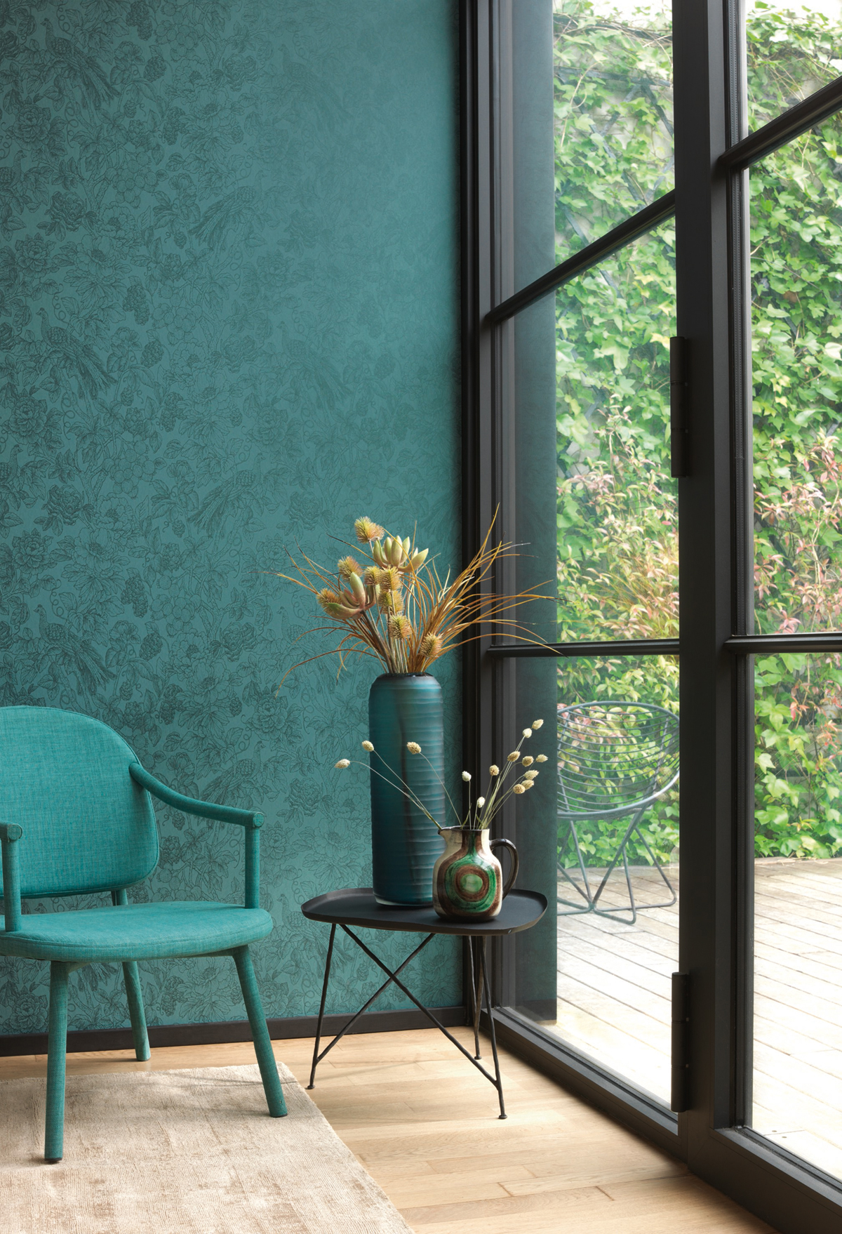 Papier peint Floral et Oiseau Feather vert émeraude - Delicacy de Casadéco | Réf. DELY85366461