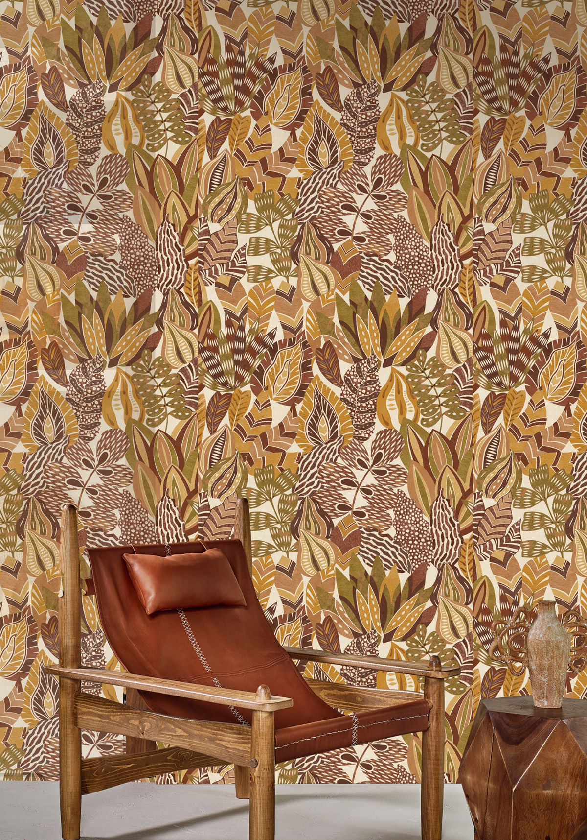 Papier peint Jardin Alfabia terracotta curry - Palmadora de Casamance | Réf. CAS-76691528