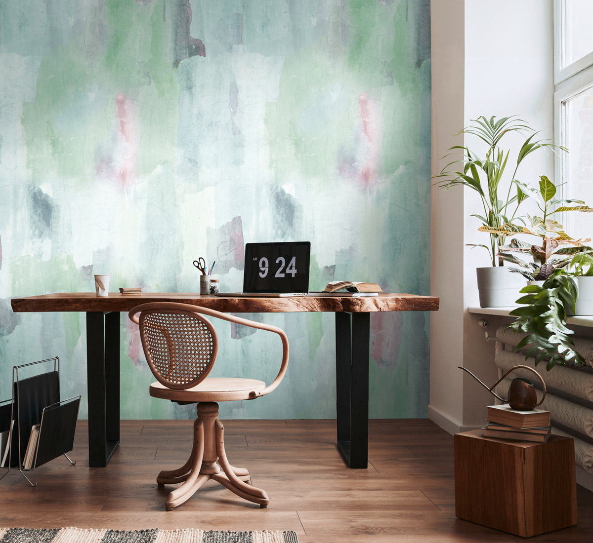 Papier peint panoramique Mur Aquarelle vert rose - Anna D'Andrea d'A.S. Création | Réf. 782071