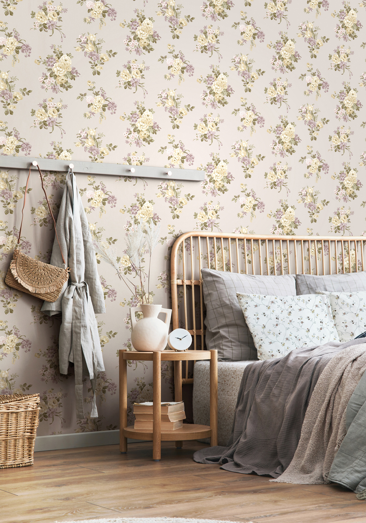 Papier peint Bouquet de Fleur violet beige gris - My Little Cottage de Montecolino | Réf. MC-M12301