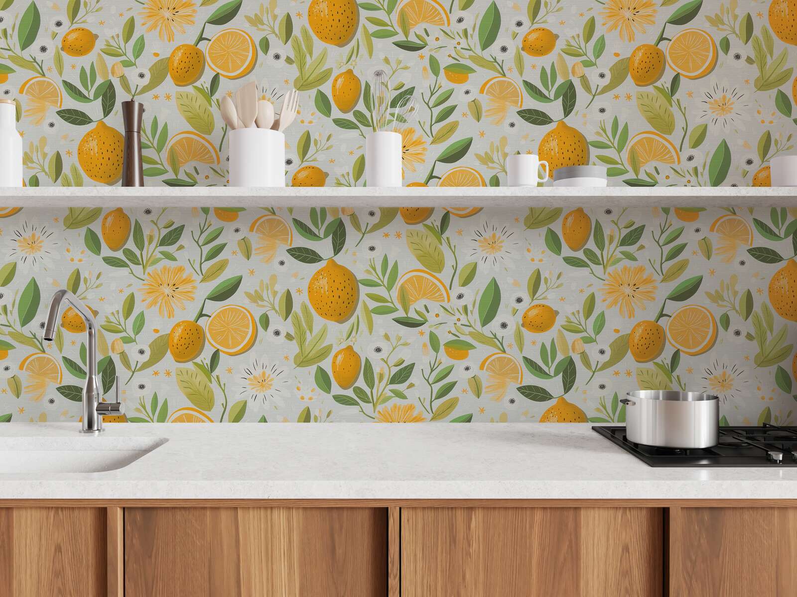 Papier peint Citron Fleur Pop jaune gris - Pintwalls 3 d'A.S. Création | Réf. AS-791691