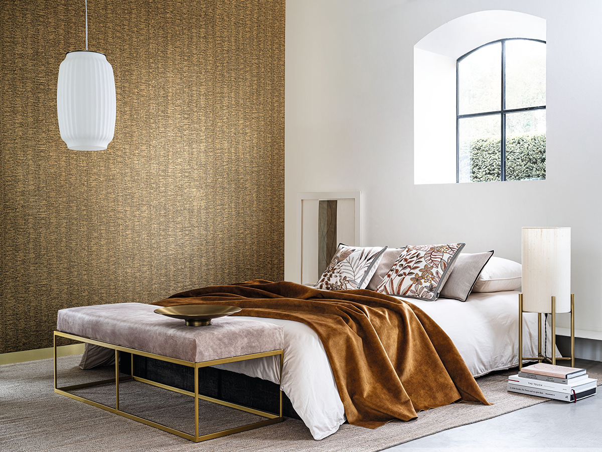 Papier peint Effet Tissu Scandium doré - Alliages de Casamance | Réf. CAS-75031630