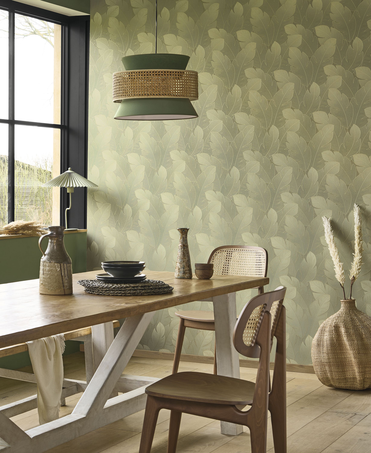 Papier peint Feuillage Tropical Yuto vert amande - Vegetals de Casadéco | Réf. VEGE201297447