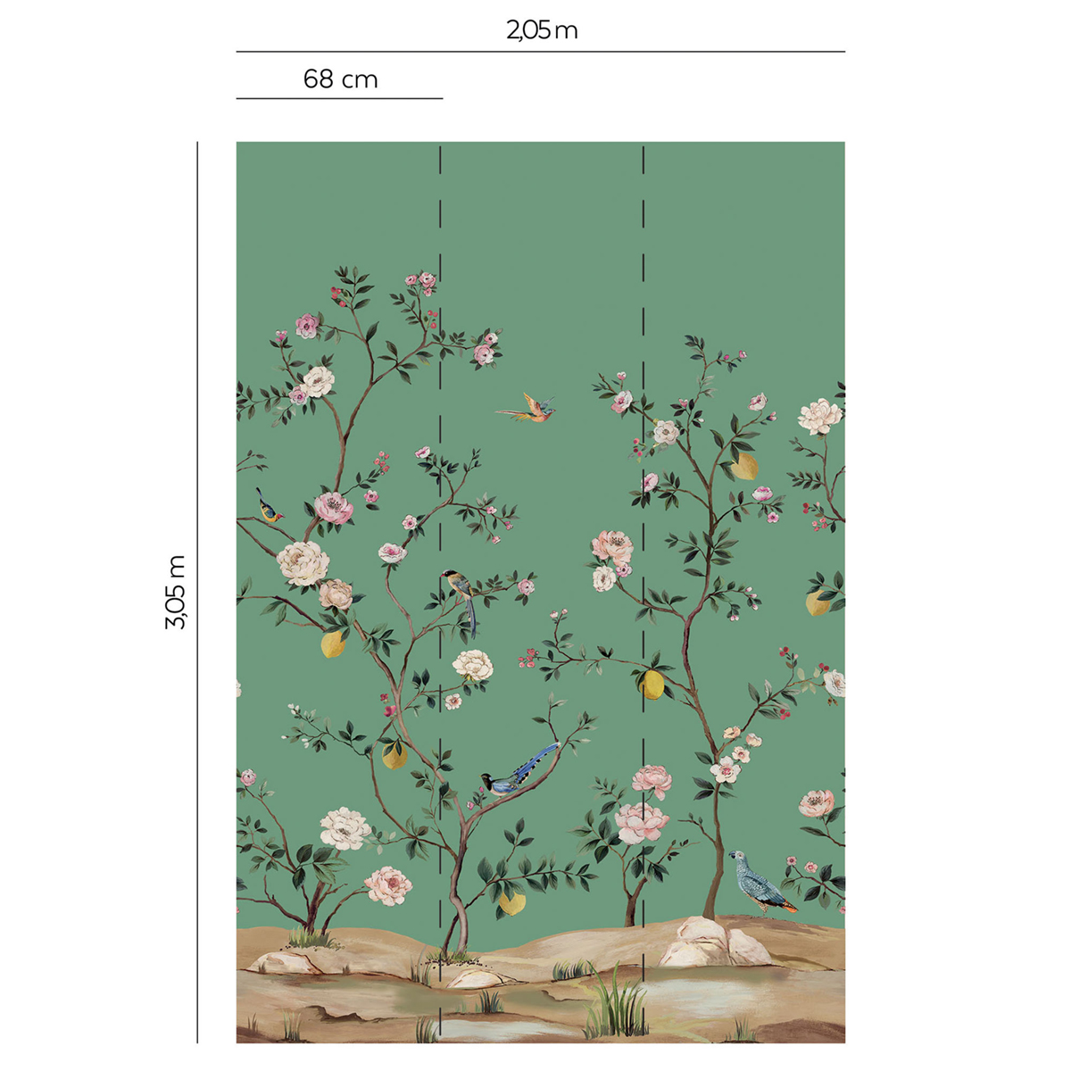 Papier peint panoramique Fleurs Vintage vert - Daisy Bennett d'Initiales AMBR | Réf. INI-DB31804M