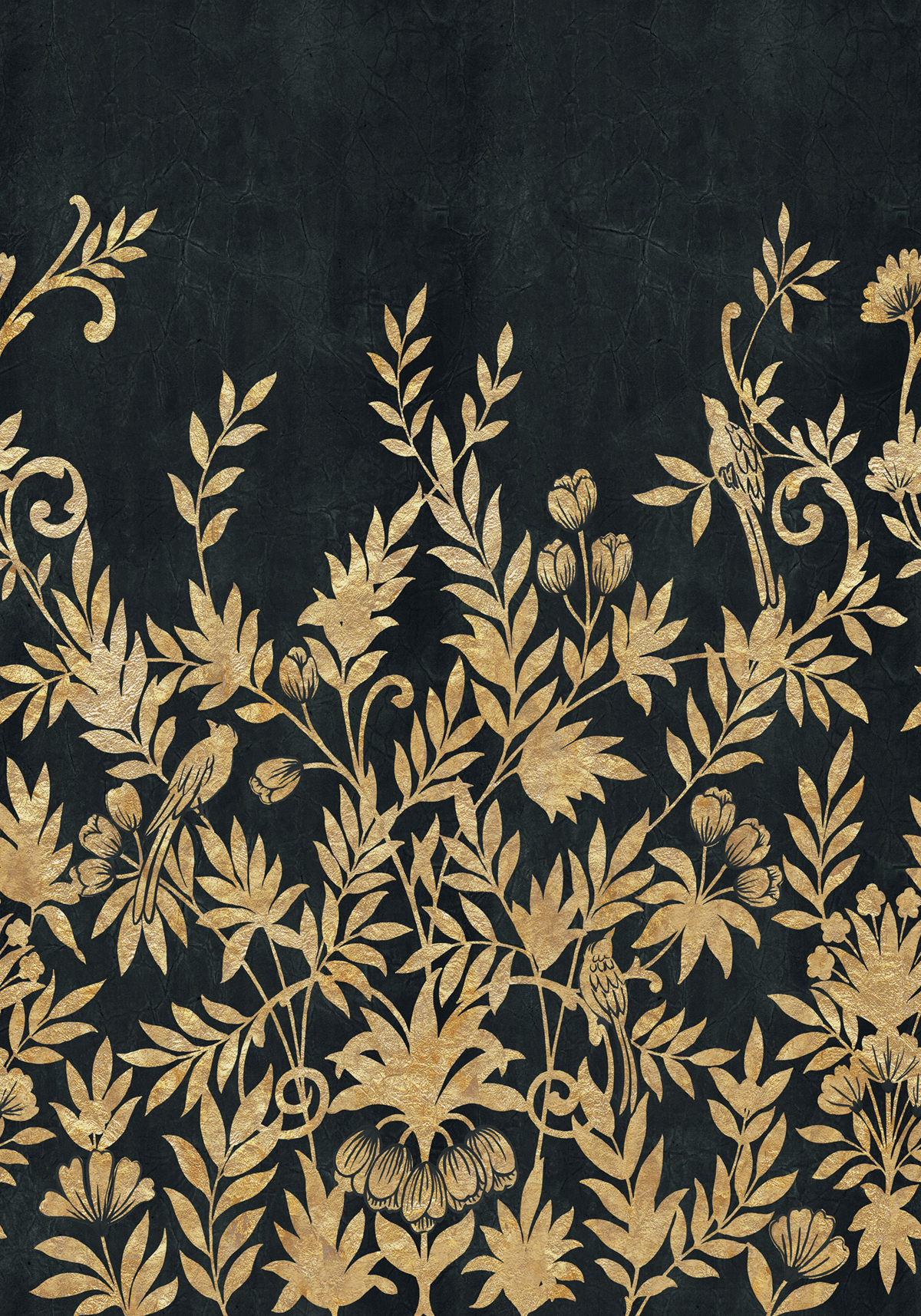 Papier peint panoramique Oiseau Jardin de Diane noir doré - Panoramas 4 de Casamance | Réf. CAS-76740916