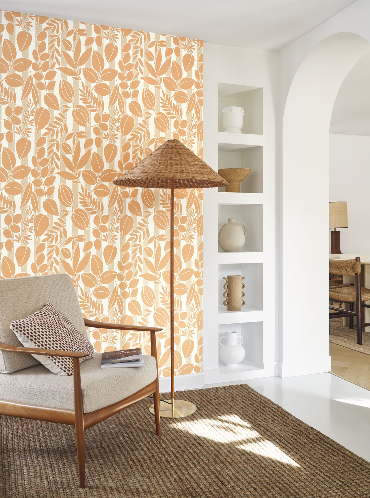 Papier peint Feuillage Rayure Ramatuelle abricot sable - Echappée Belle de Casadéco | Réf. ECHA89823131