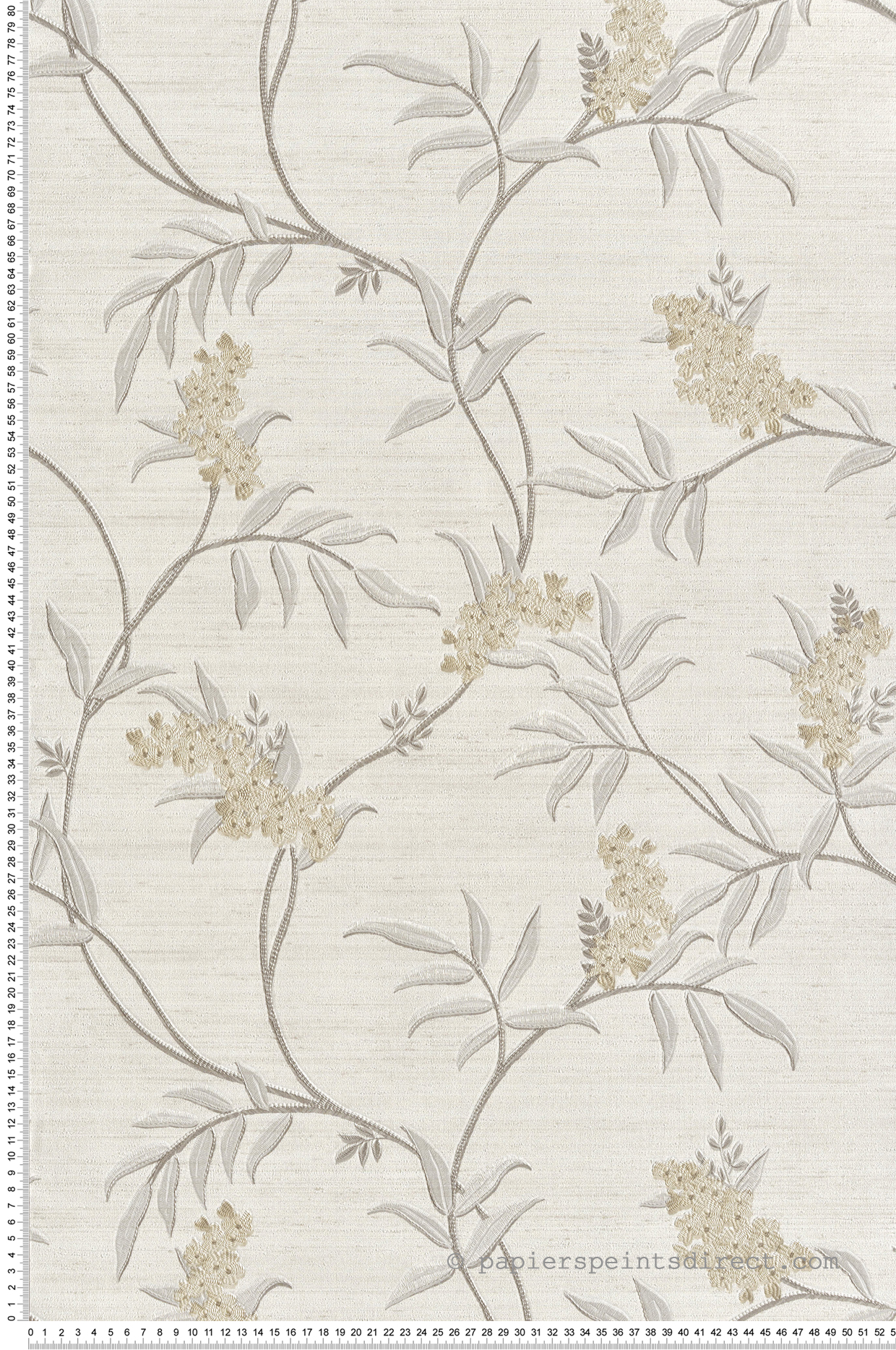 Papier peint Fleuri Vintage blanc sable argenté - Opera de Montecolino | Réf. MC-OP33301