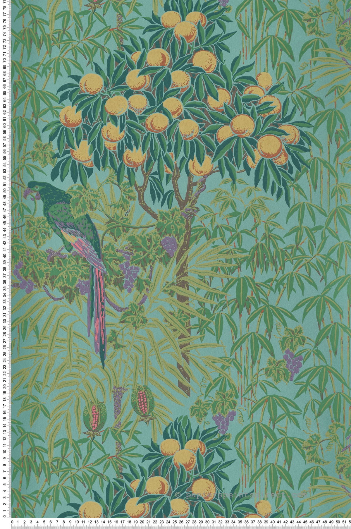 Papier peint Nature Perroquet Macaw bleu canard - V&A Decorative Papers d'Initiales | Réf. INI-31116704