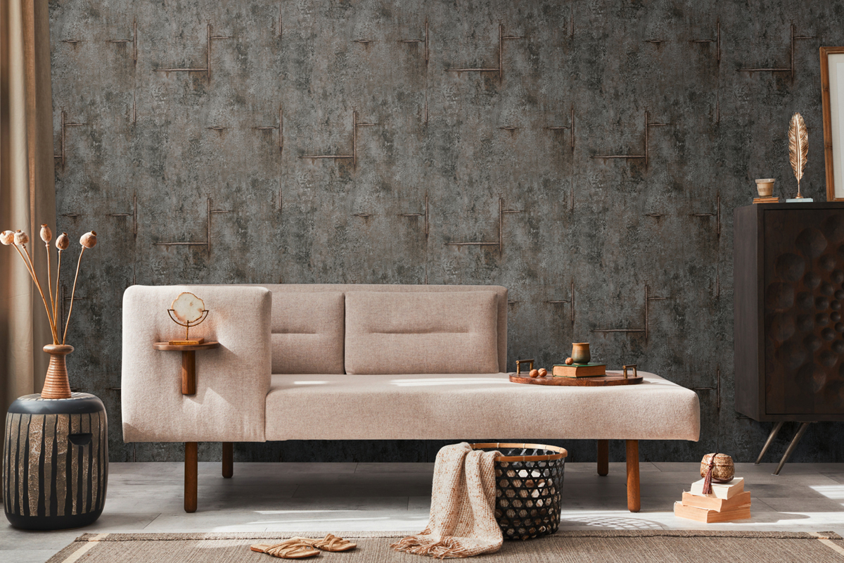 Papier peint Béton Graphite Groove anthracite - Cosmoliving d'A.S. Création AMB4 | Réf. AS-790855