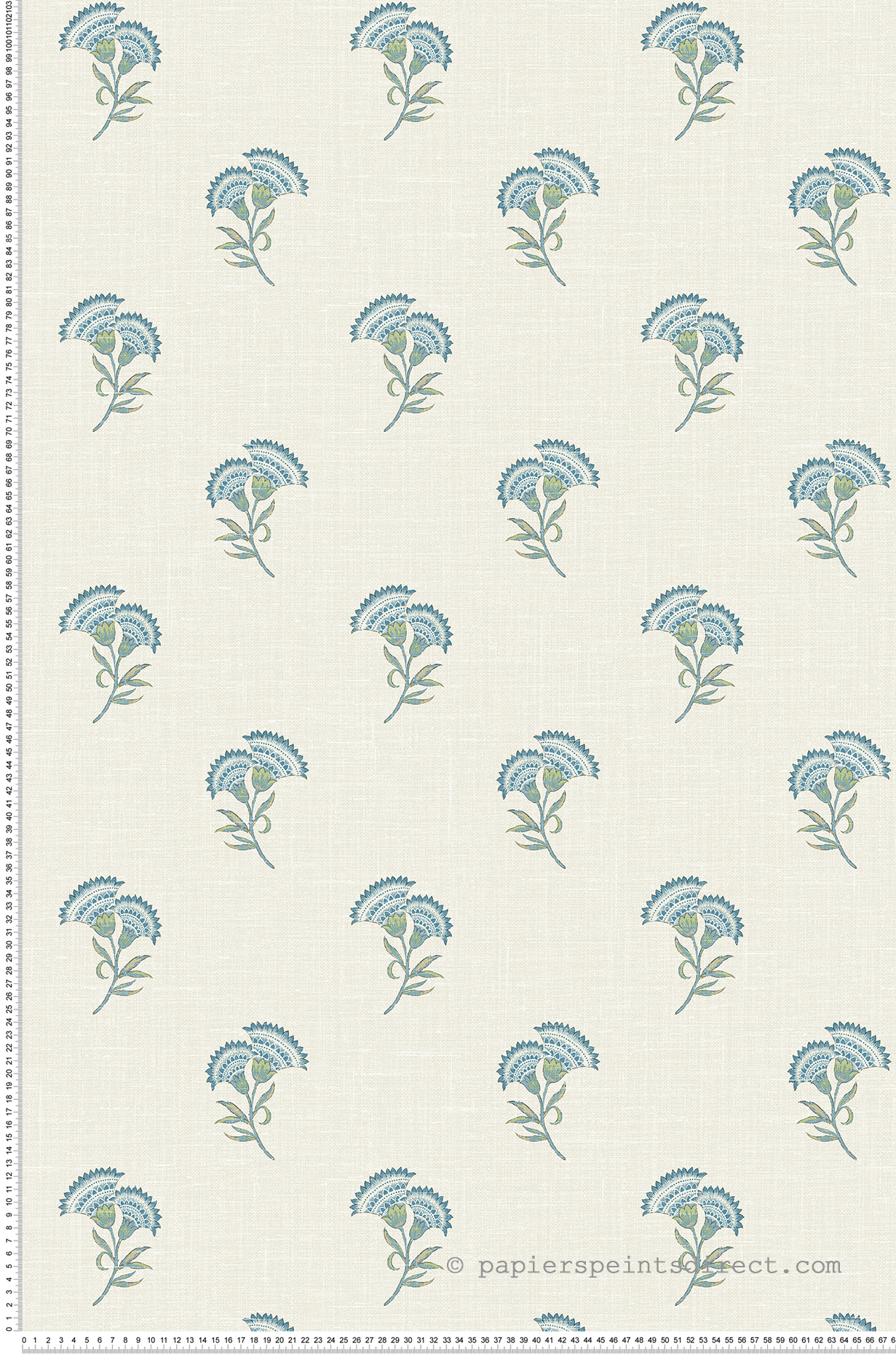 Papier peint Lotus Fleur Oeillet bleu vert - French Country d'Initiales | Réf. INI-FC60812