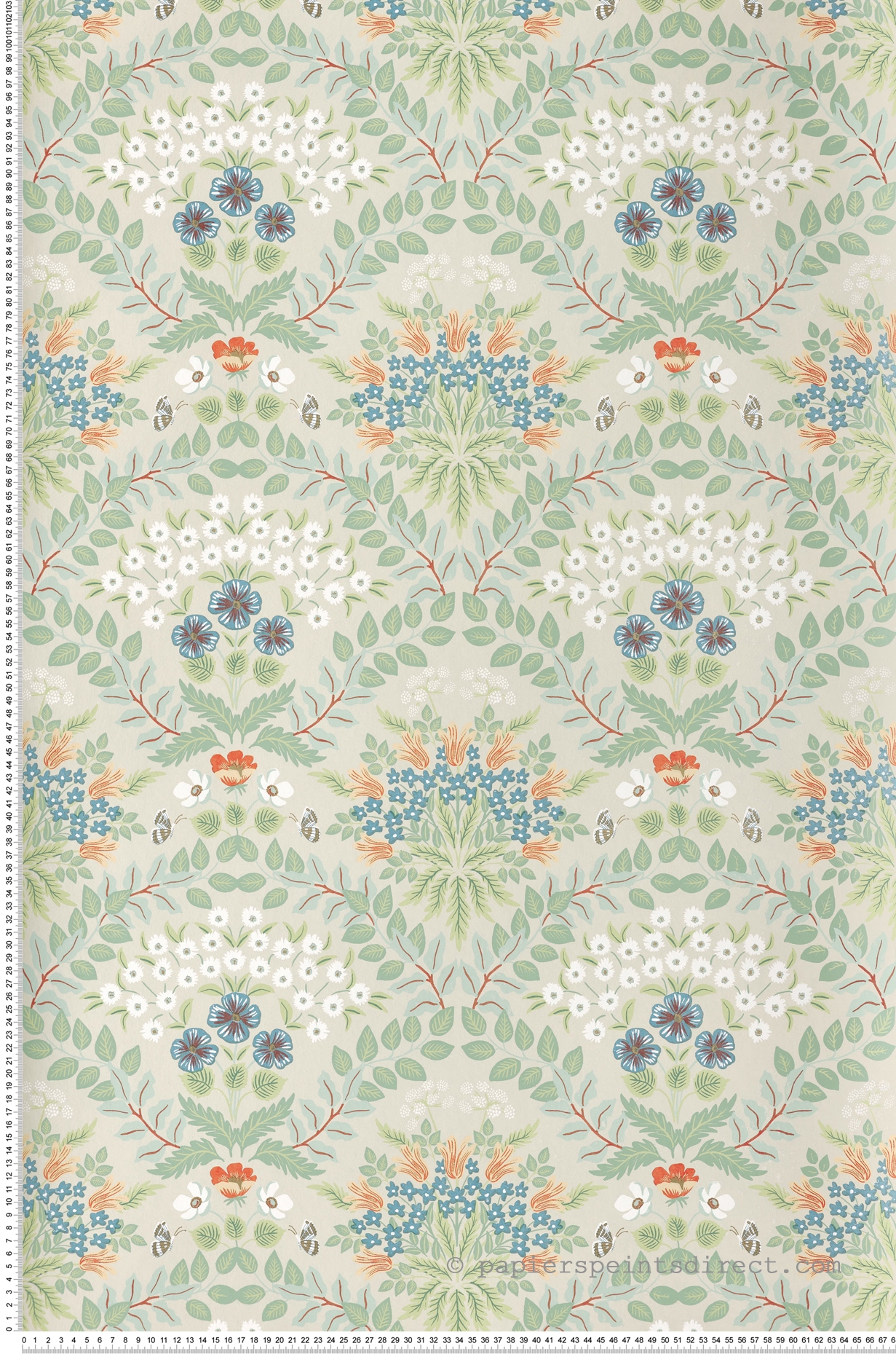 Papier peint Pensée et Fleur Sauvage beige vert doré - Rifle Paper Co. 2 de York (Initiales) | Réf. INI-RP7321