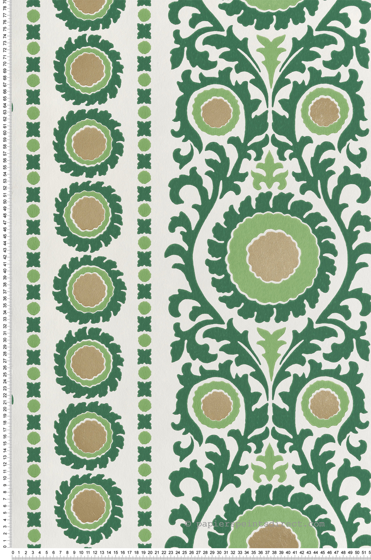 Papier peint Médaillon Baroque Samrina vert doré - Byzance d'Osborne & Little | Réf. OSB-W7904-04