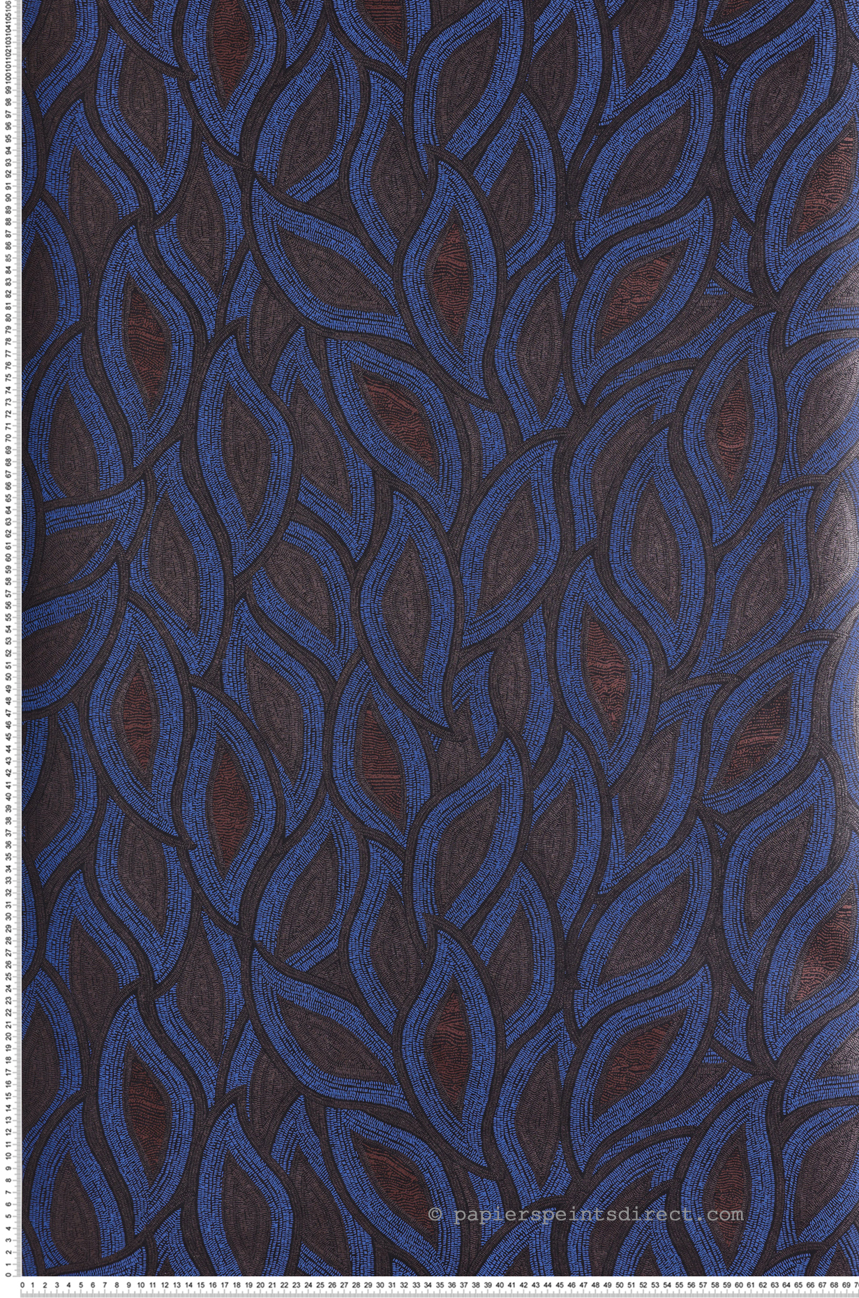 Papier peint Feuille Ethnique Maeva indigo métallisé - Terra de Masureel | Réf. MAS-TER406