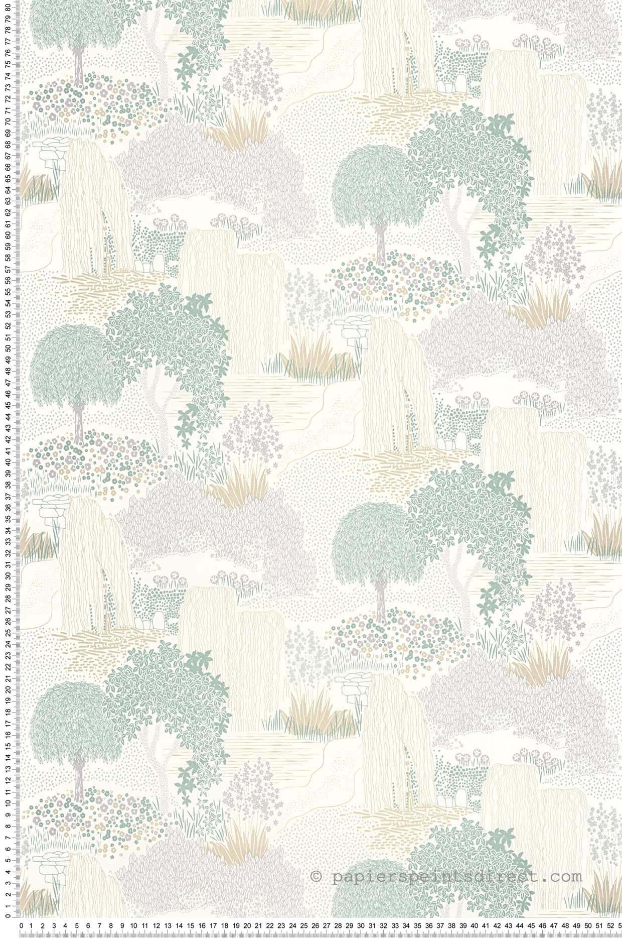Papier peint jardin Japonais Niwa vert blanc métallisé - Kyoto de Casadéco | Réf. KYTO88727241