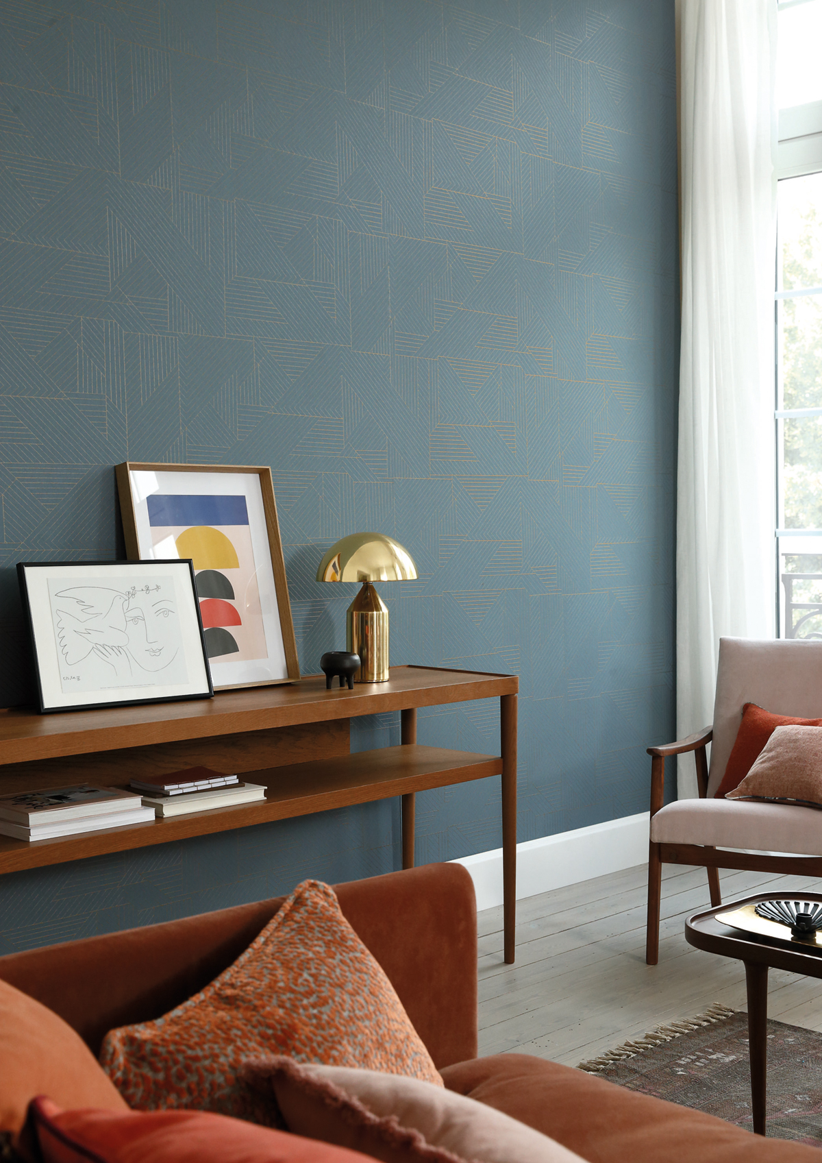 Papier peint Géométrique Prisme vert de gris - Delta de Casamance | Réf. CAS-74621834