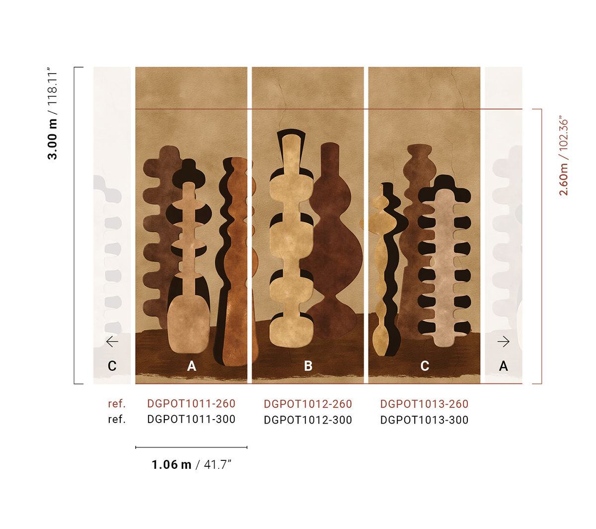 Papier peint panoramique Poterie Design terracotta beige - B H260 - Terra de Masureel | Réf. MAS-DGPOT1012-260